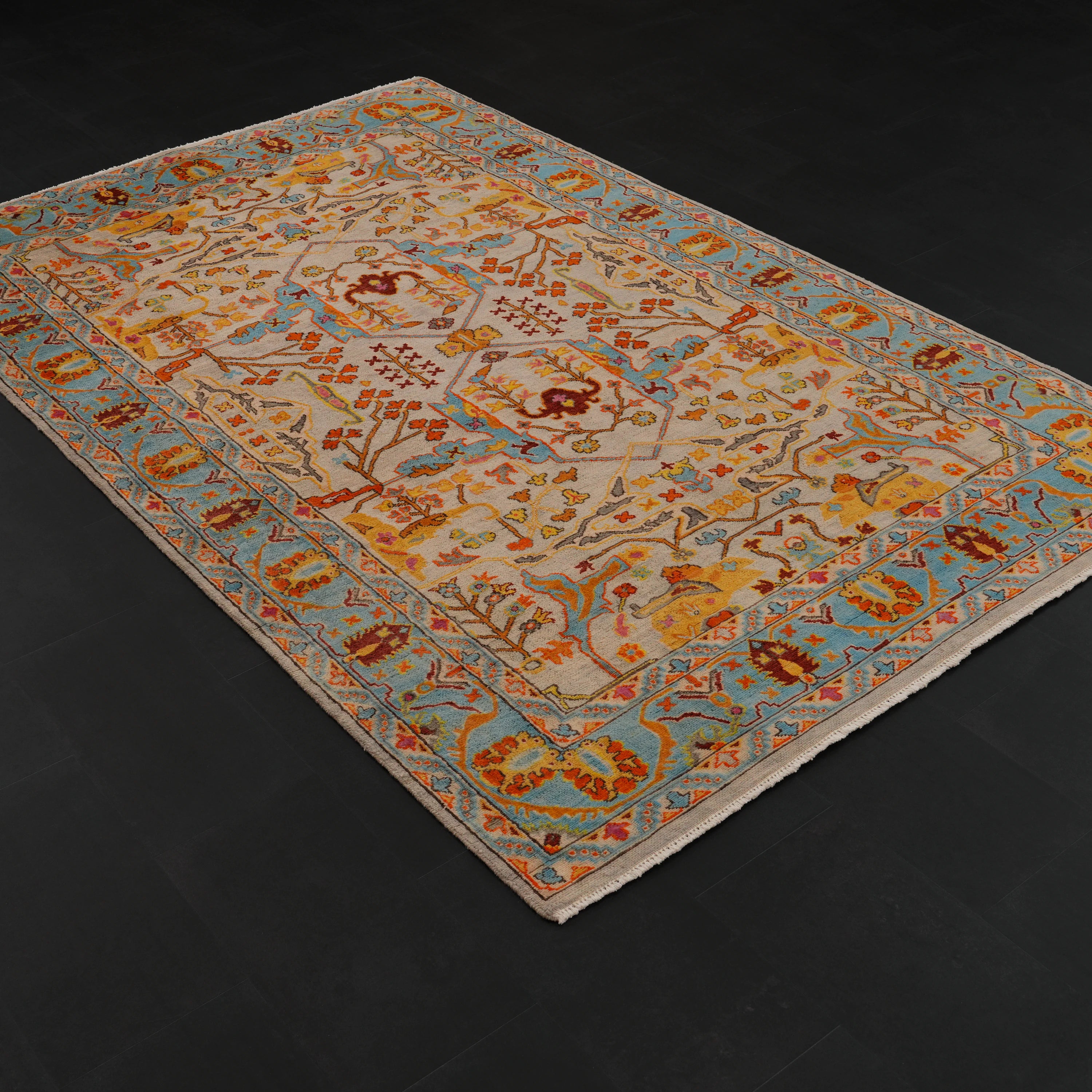 Şahzade Serisi El Dokuma Uşak Desenli Yün Turkuaz Halı