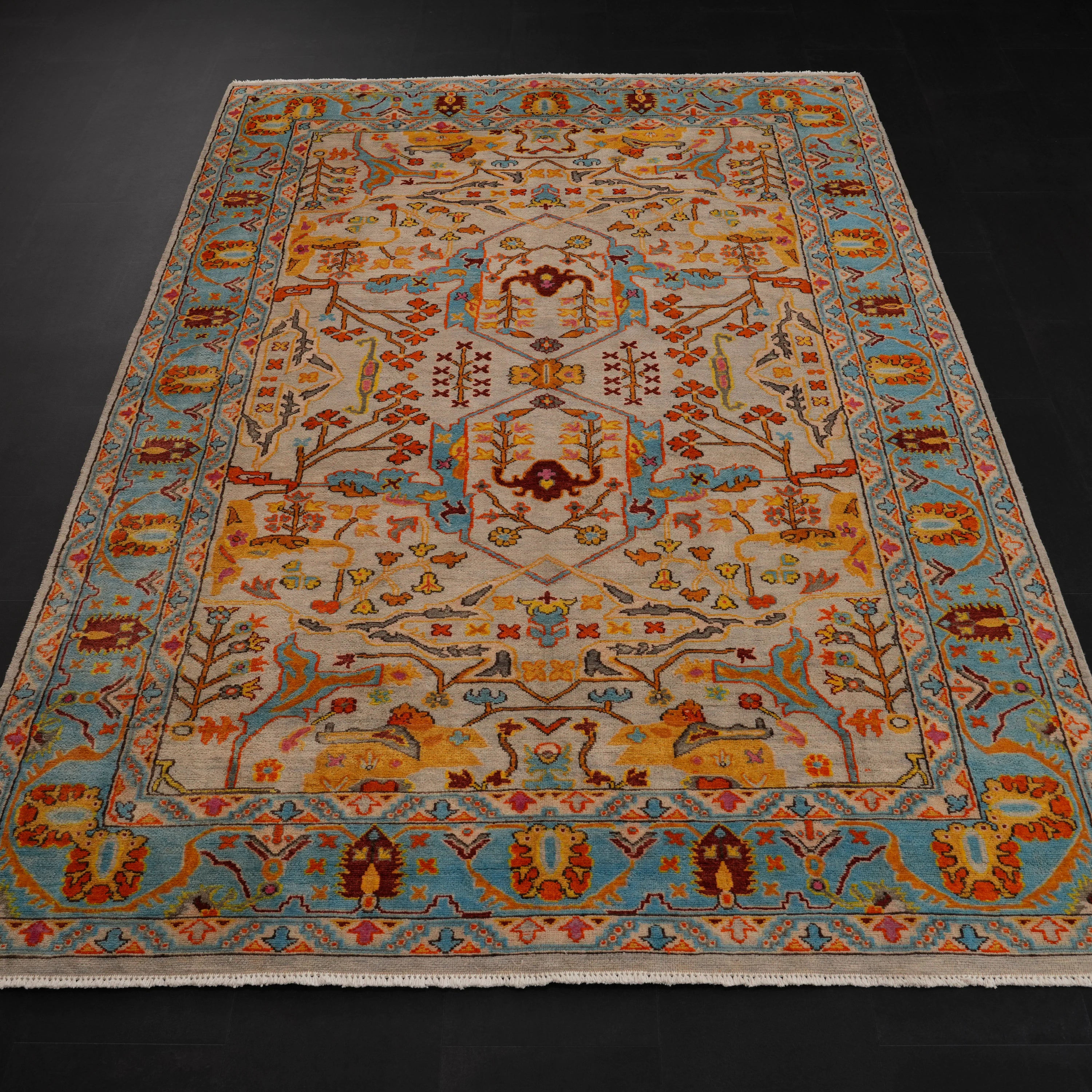 Şahzade Serisi El Dokuma Uşak Desenli Yün Turkuaz Halı