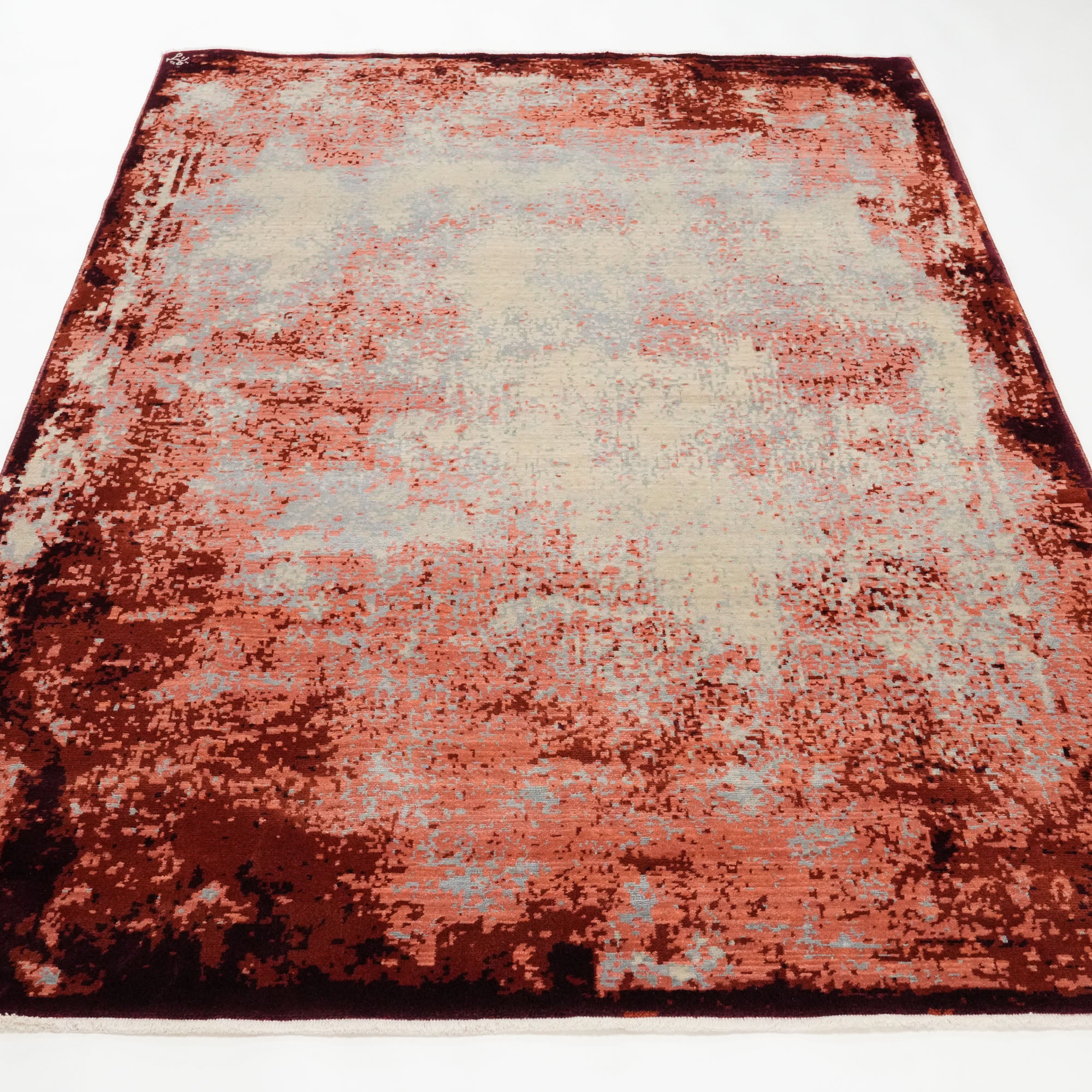 Tempus Series Abstract Frame Patterned Grey/Orange Bamboo Special Countertop Carpet