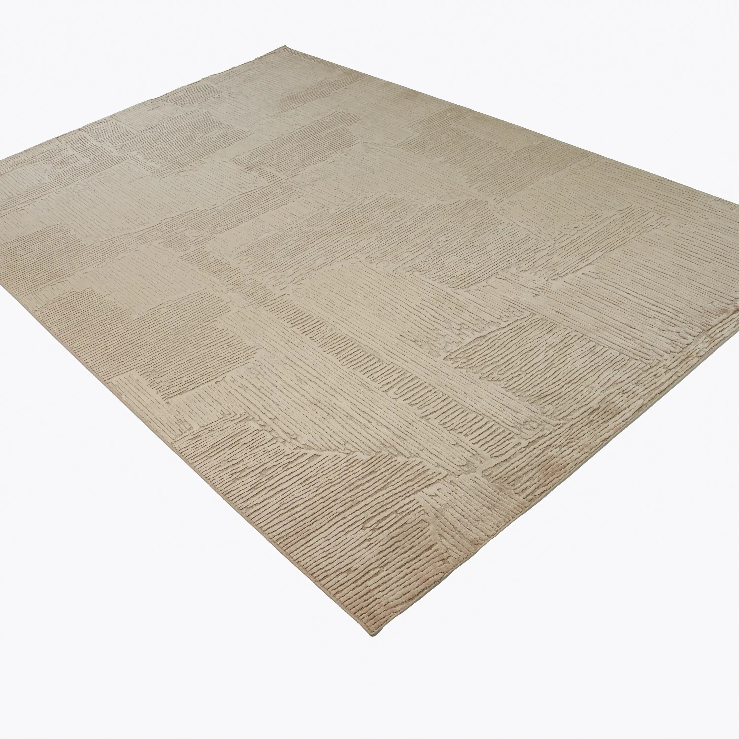 Soyut Desenli Bej Viskon Halı