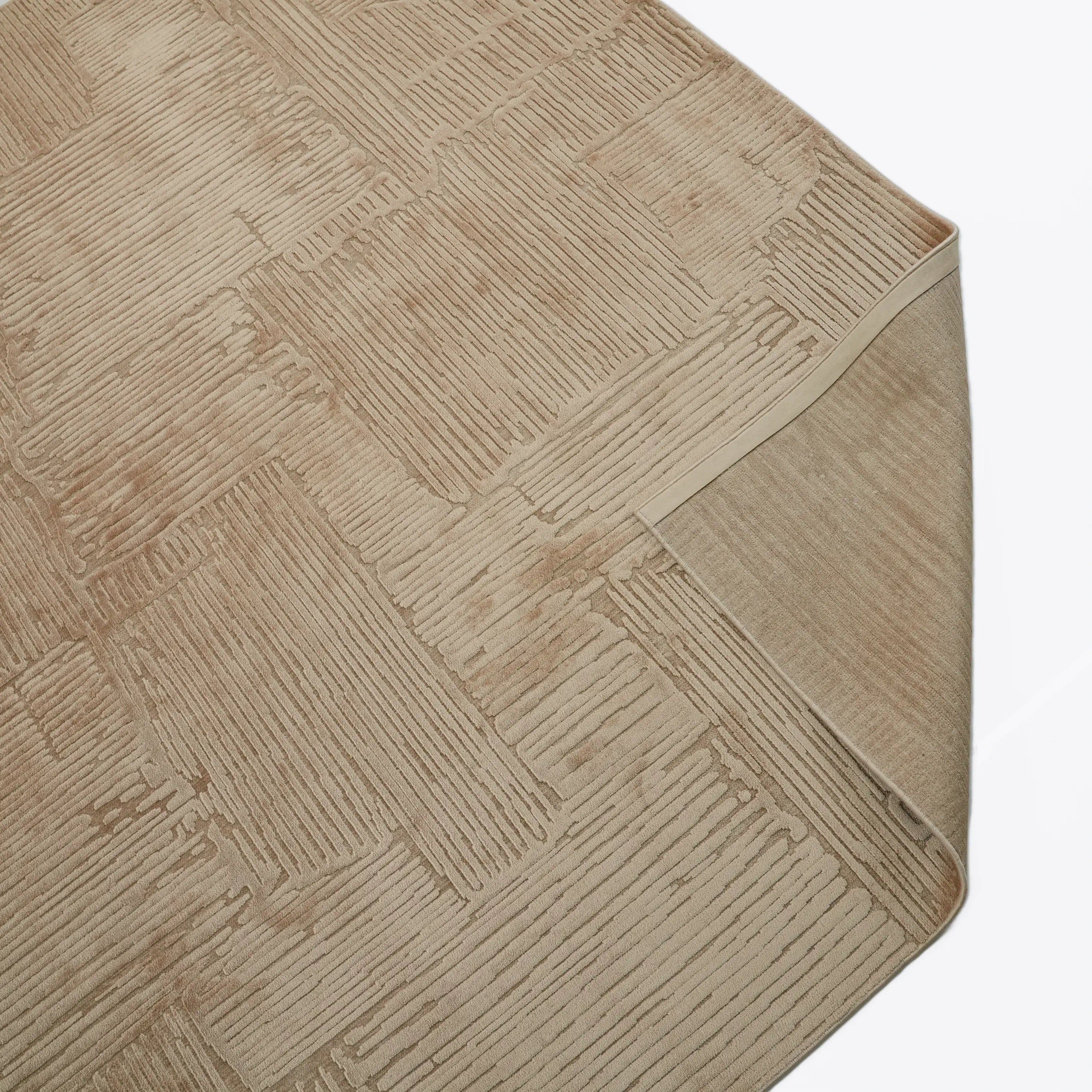 Abstract Patterned Beige Viscose Rug