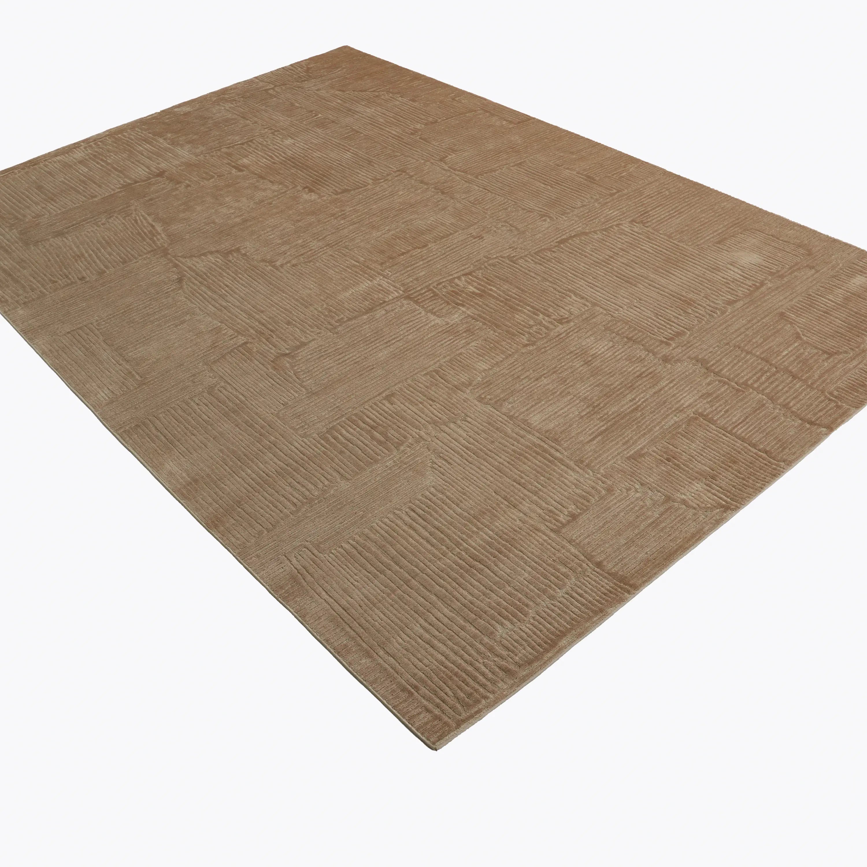 Abstract Patterned Beige Viscose Rug
