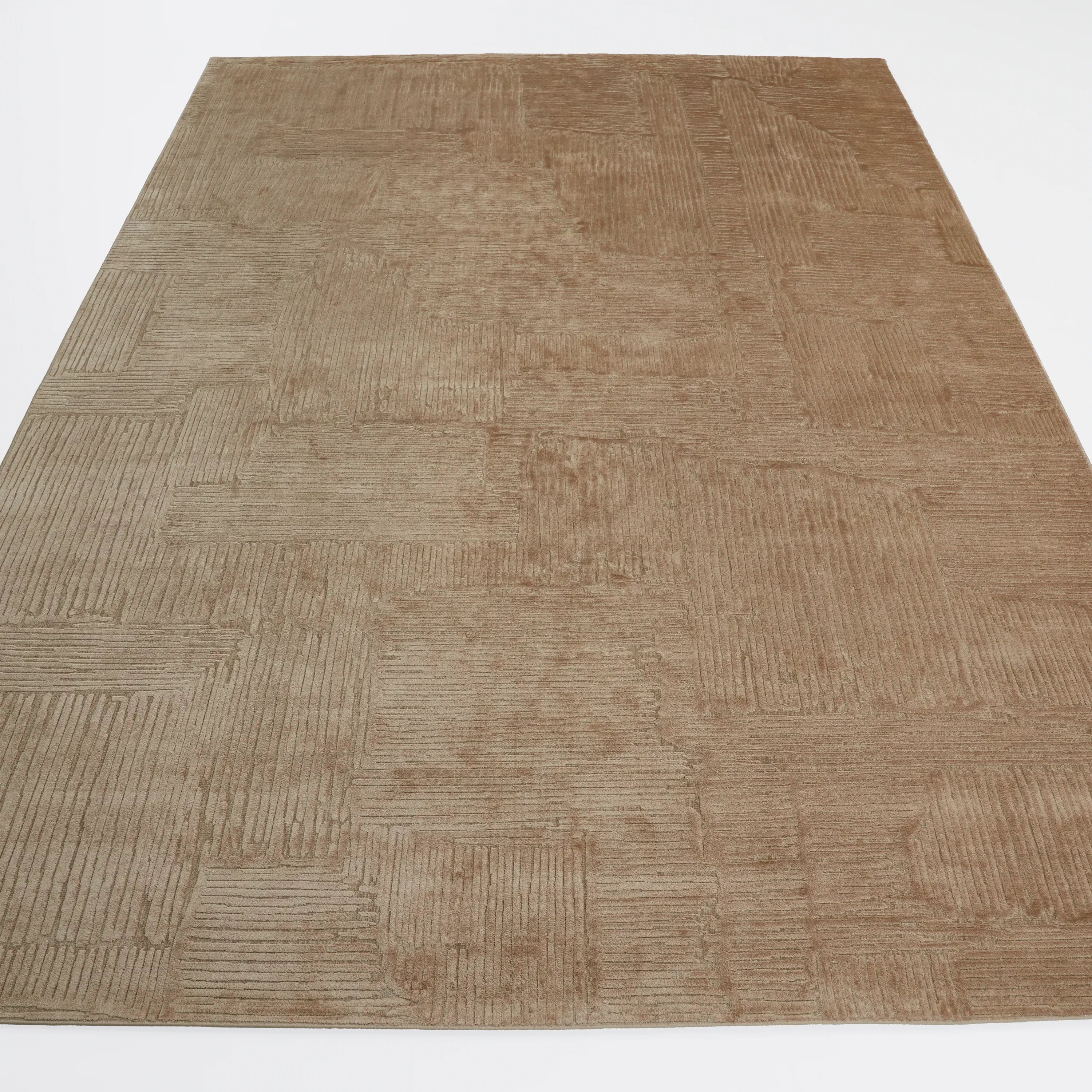Abstract Patterned Beige Viscose Rug