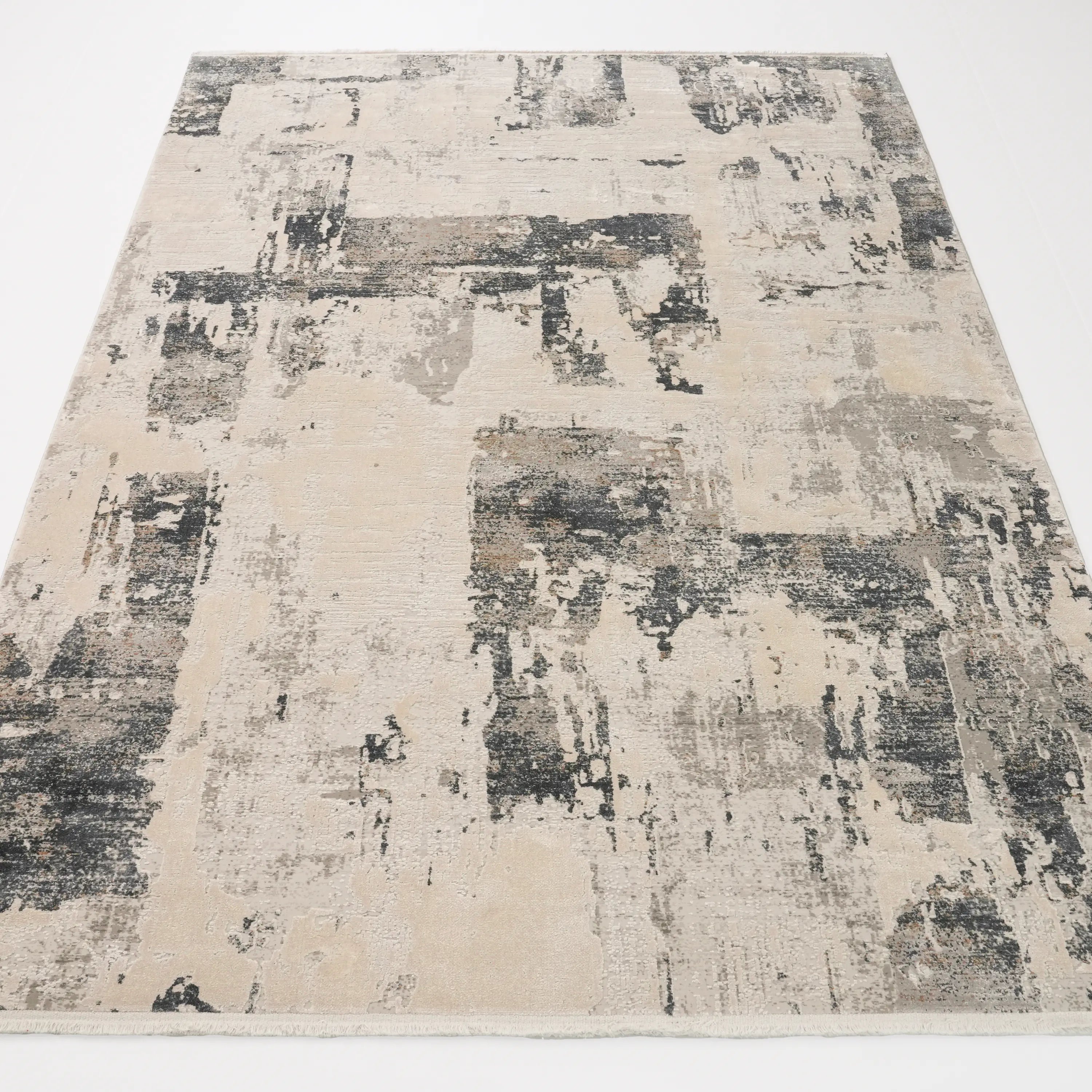 Soyut Desenli Gri Viskon Halı