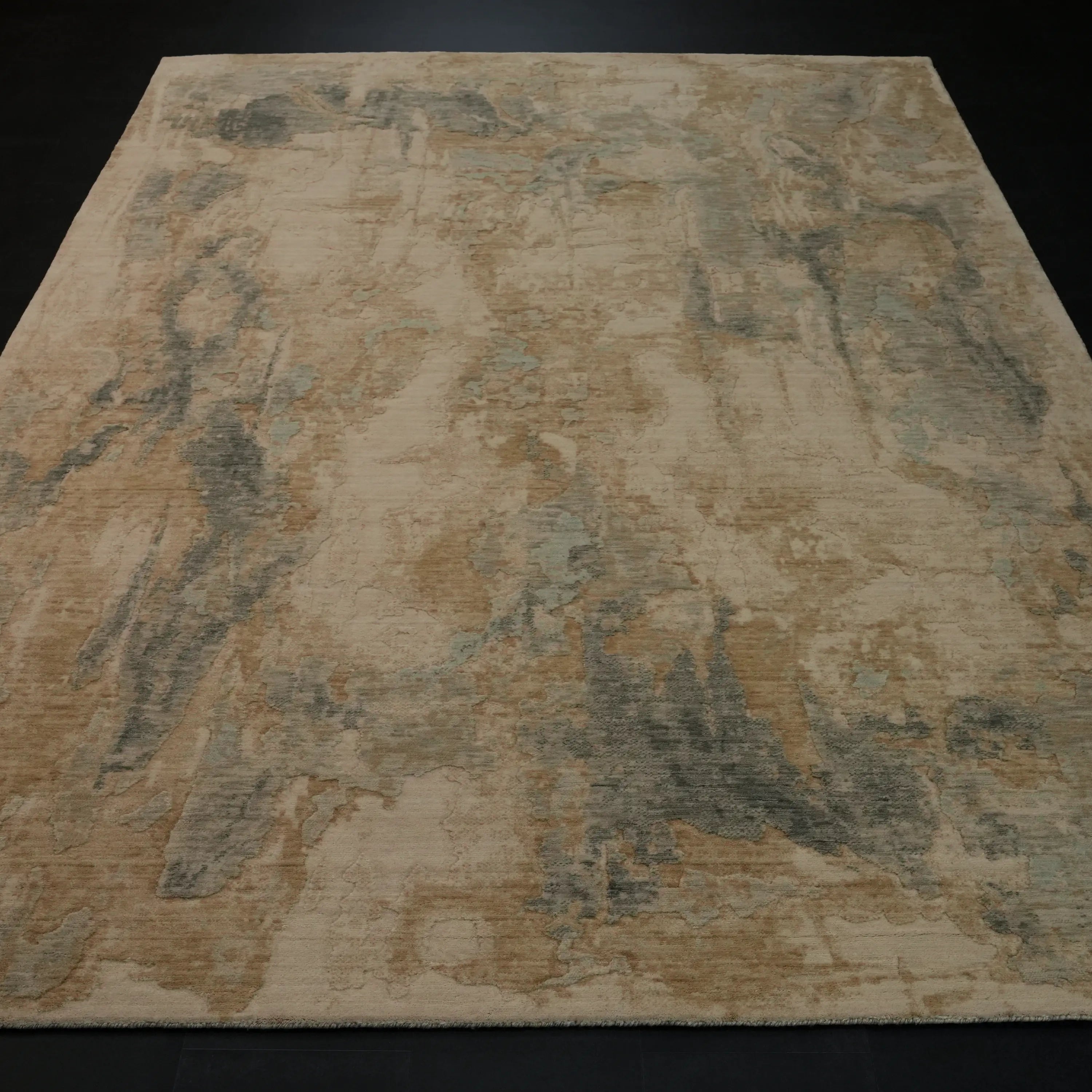 Soyut Desenli Krem Modern Yün Tezgah Dokuma Halı