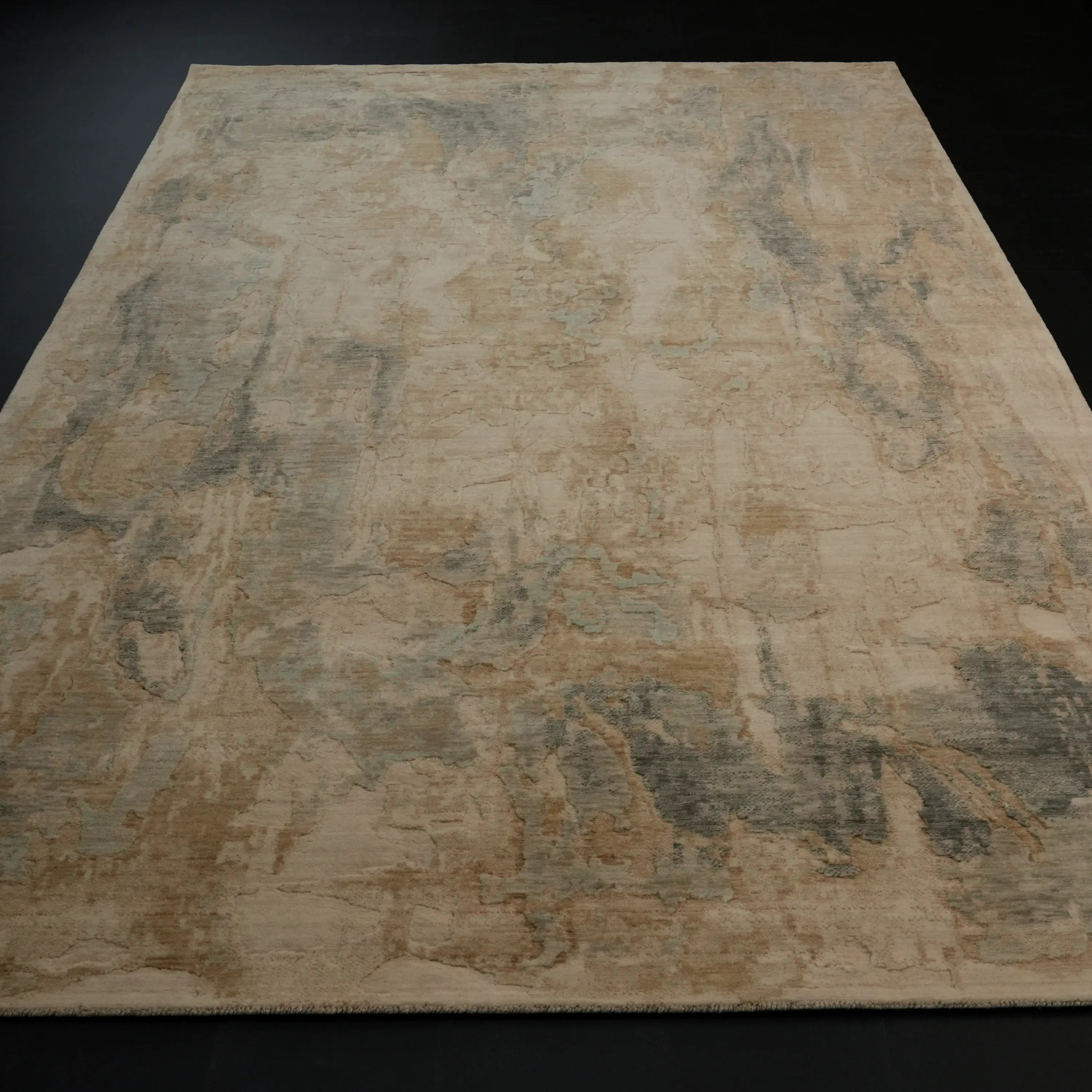 Soyut Desenli Krem Modern Yün Tezgah Dokuma Halı