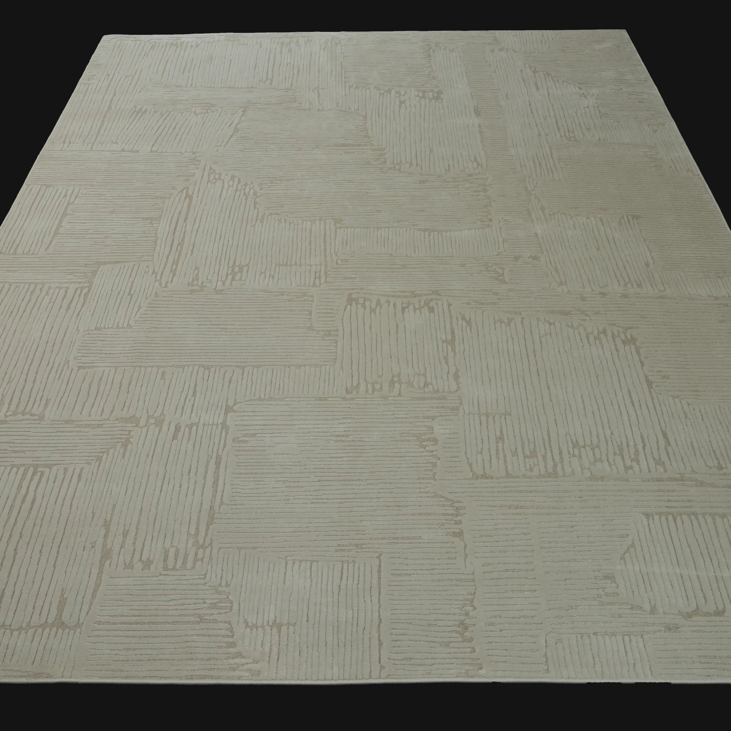 Soyut Desenli Krem Viskon Halı