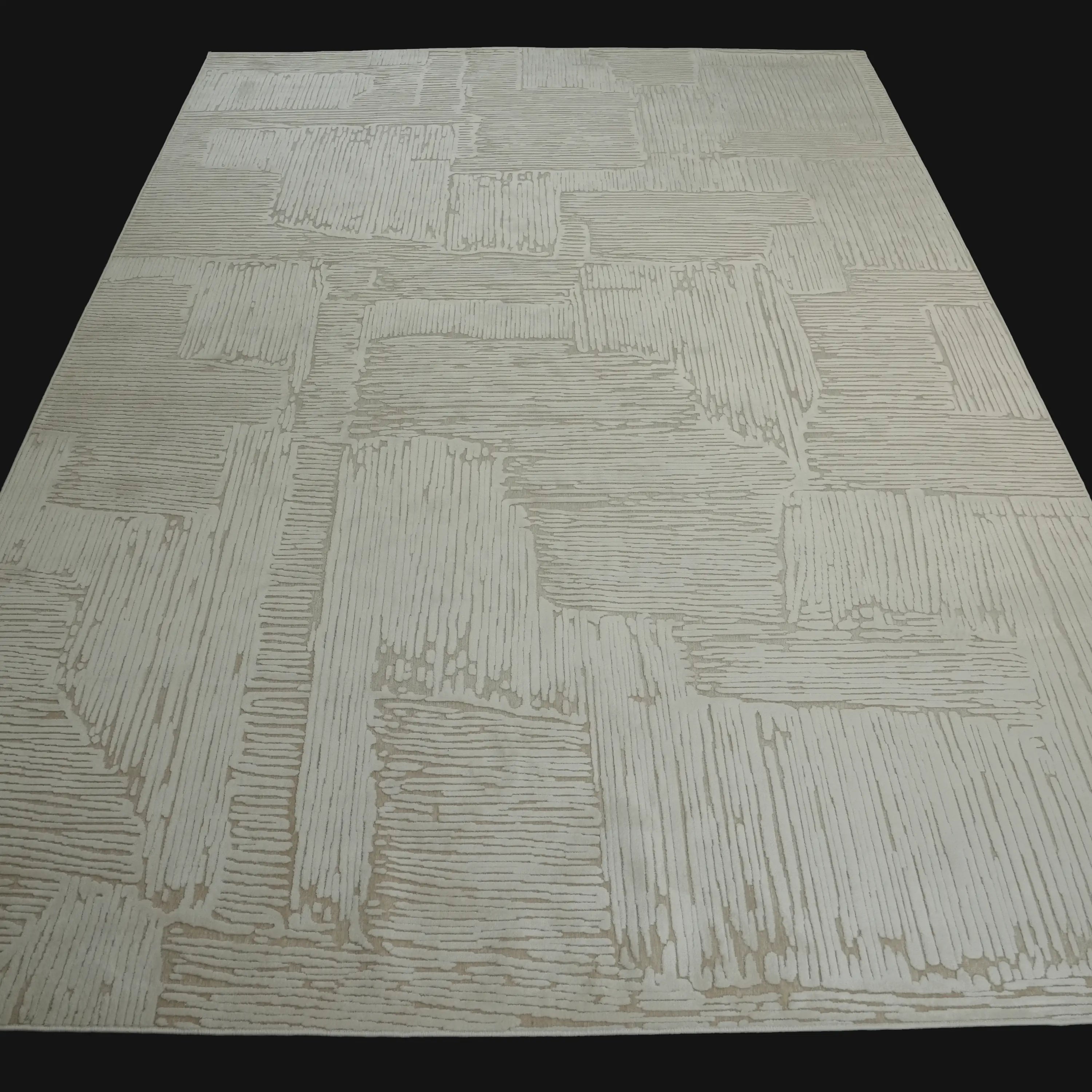 Soyut Desenli Krem Viskon Halı