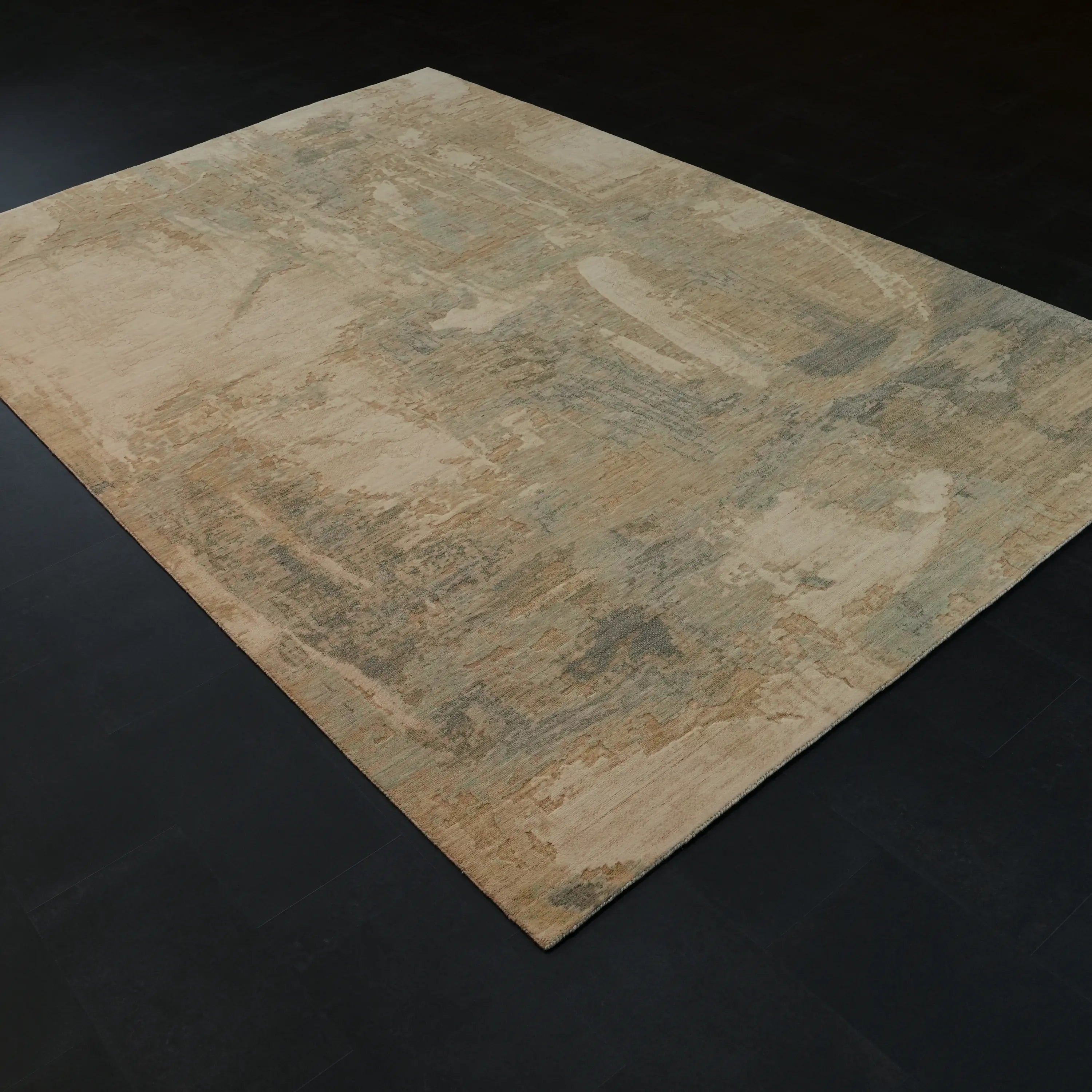 Soyut Desenli Krem Yün Modern Tezgah Dokuma Halı