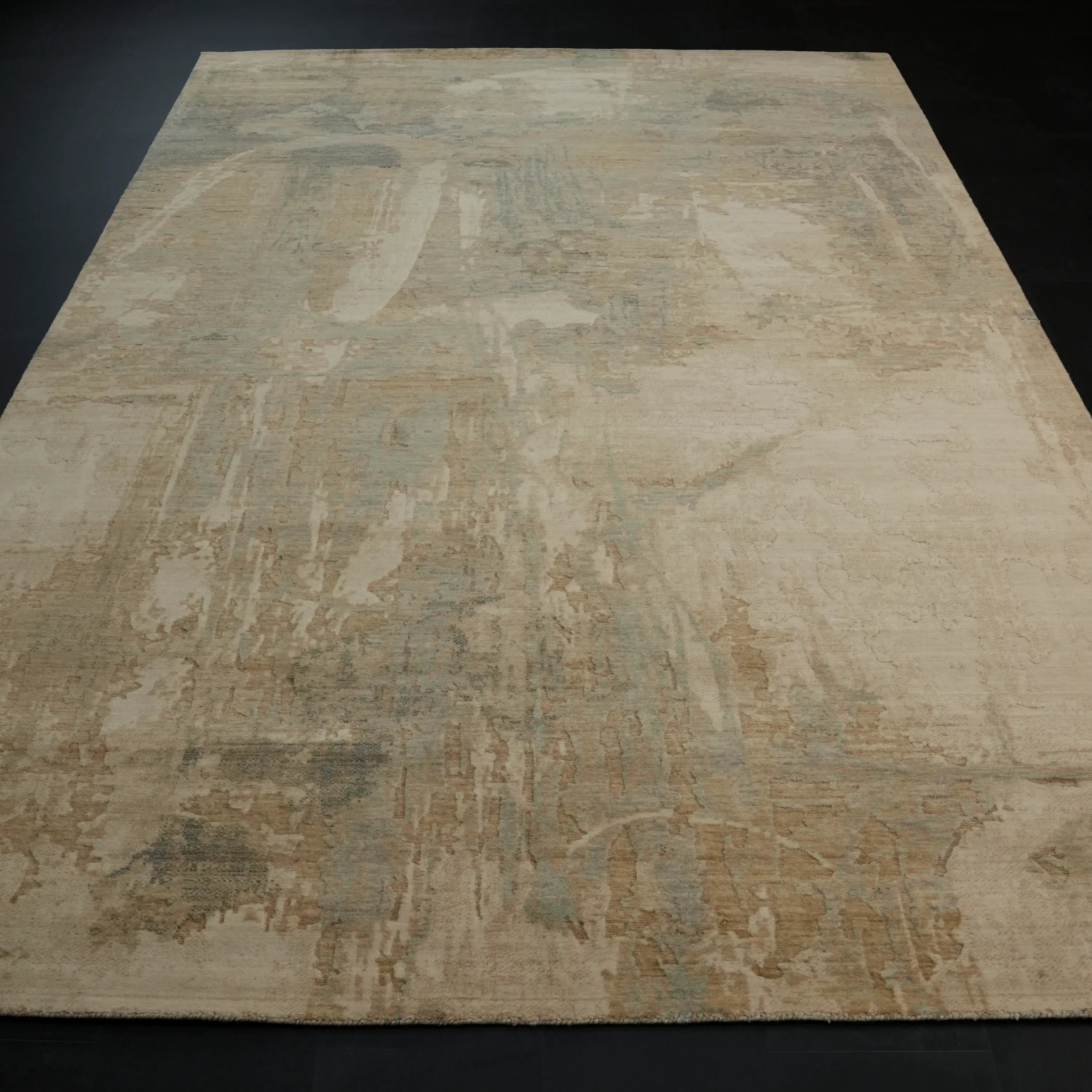 Soyut Desenli Krem Yün Modern Tezgah Dokuma Halı