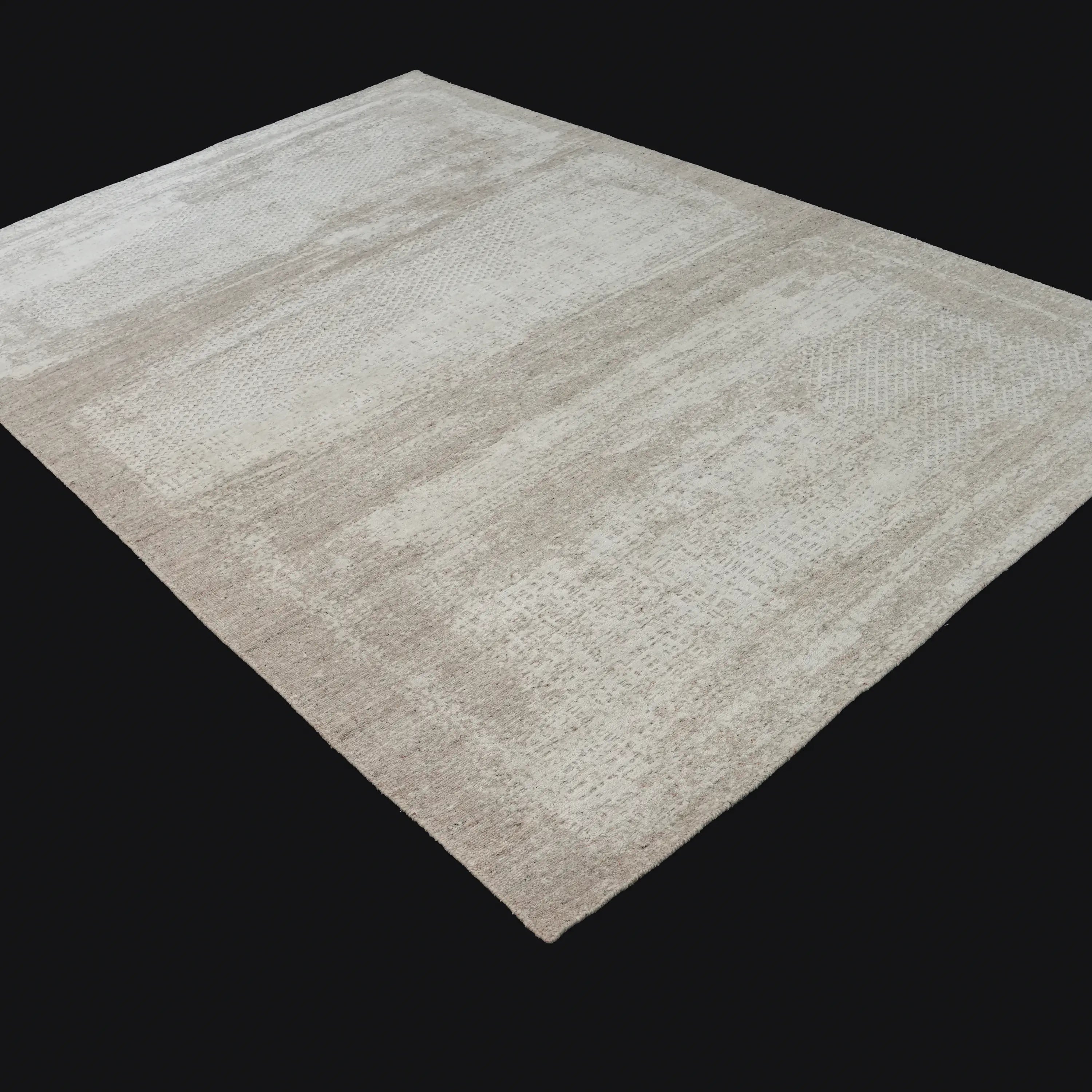 Abstract Patterned Cream Wool/Viscose Loom-Woven Rug