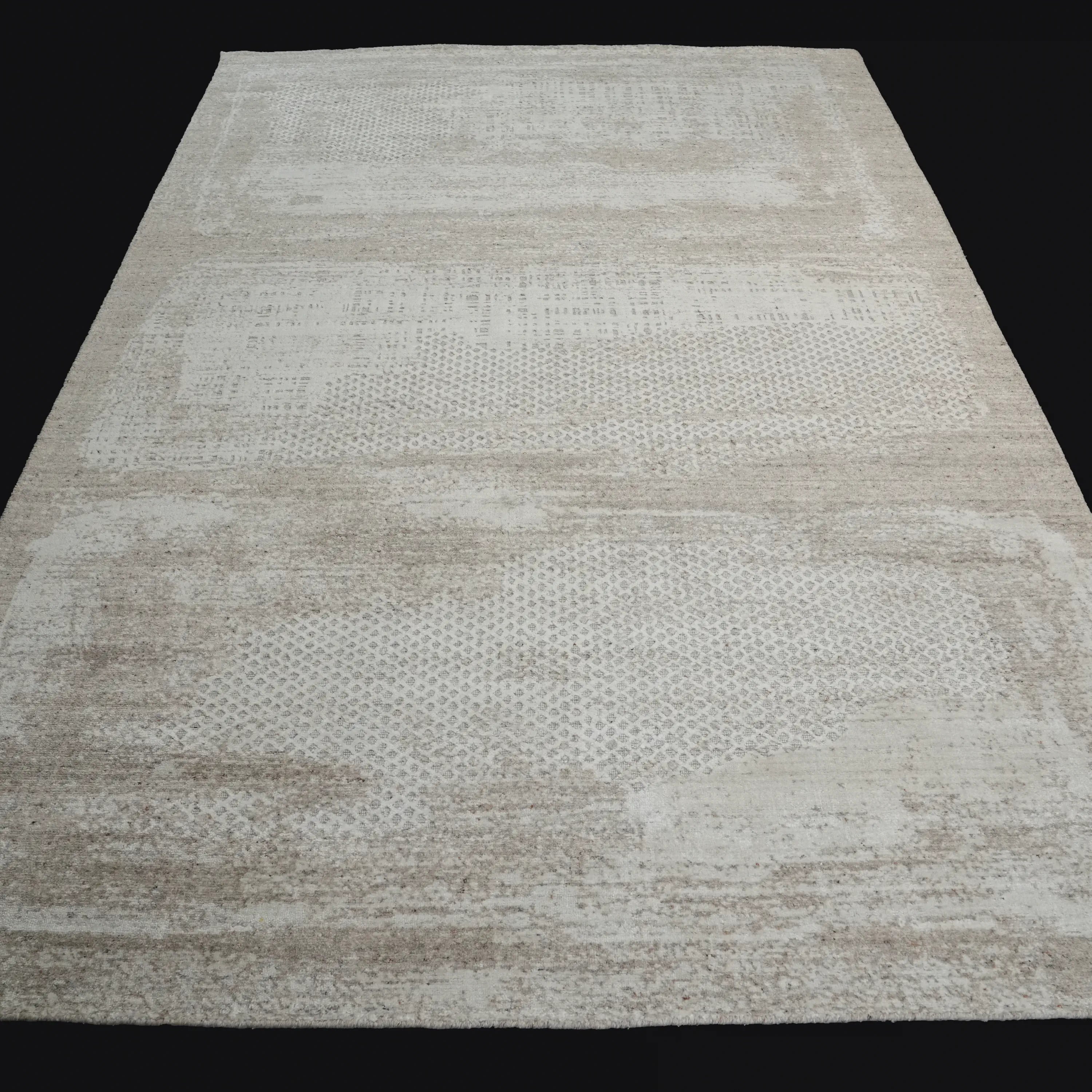 Abstract Patterned Cream Wool/Viscose Loom-Woven Rug