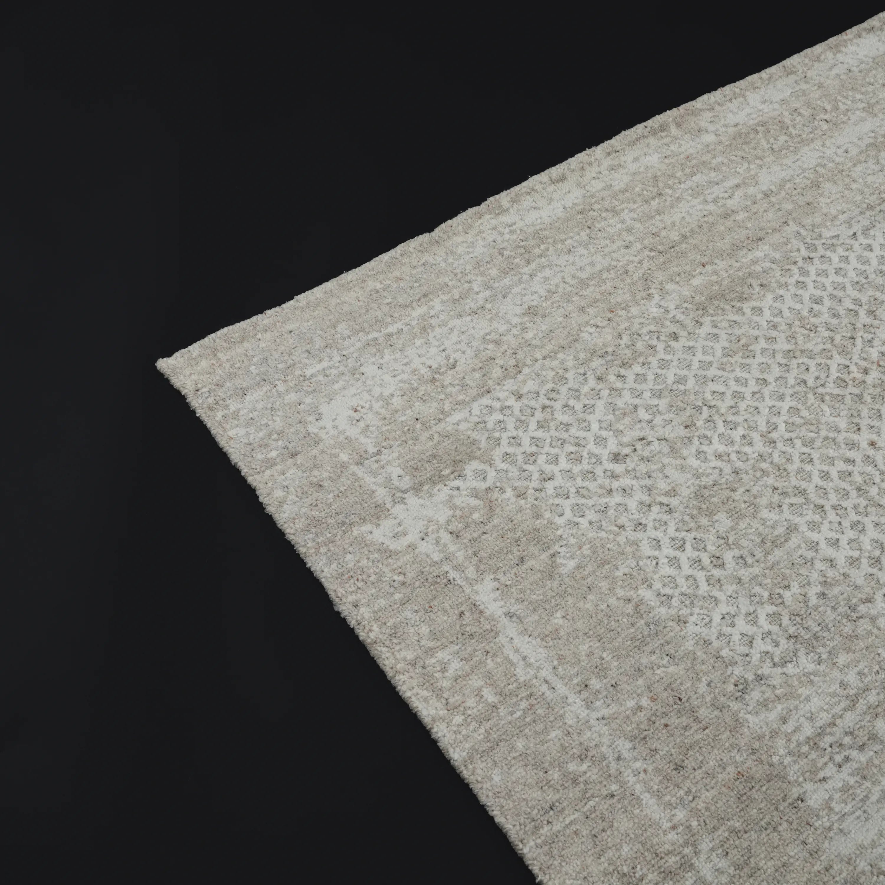 Abstract Patterned Cream Wool/Viscose Loom-Woven Rug