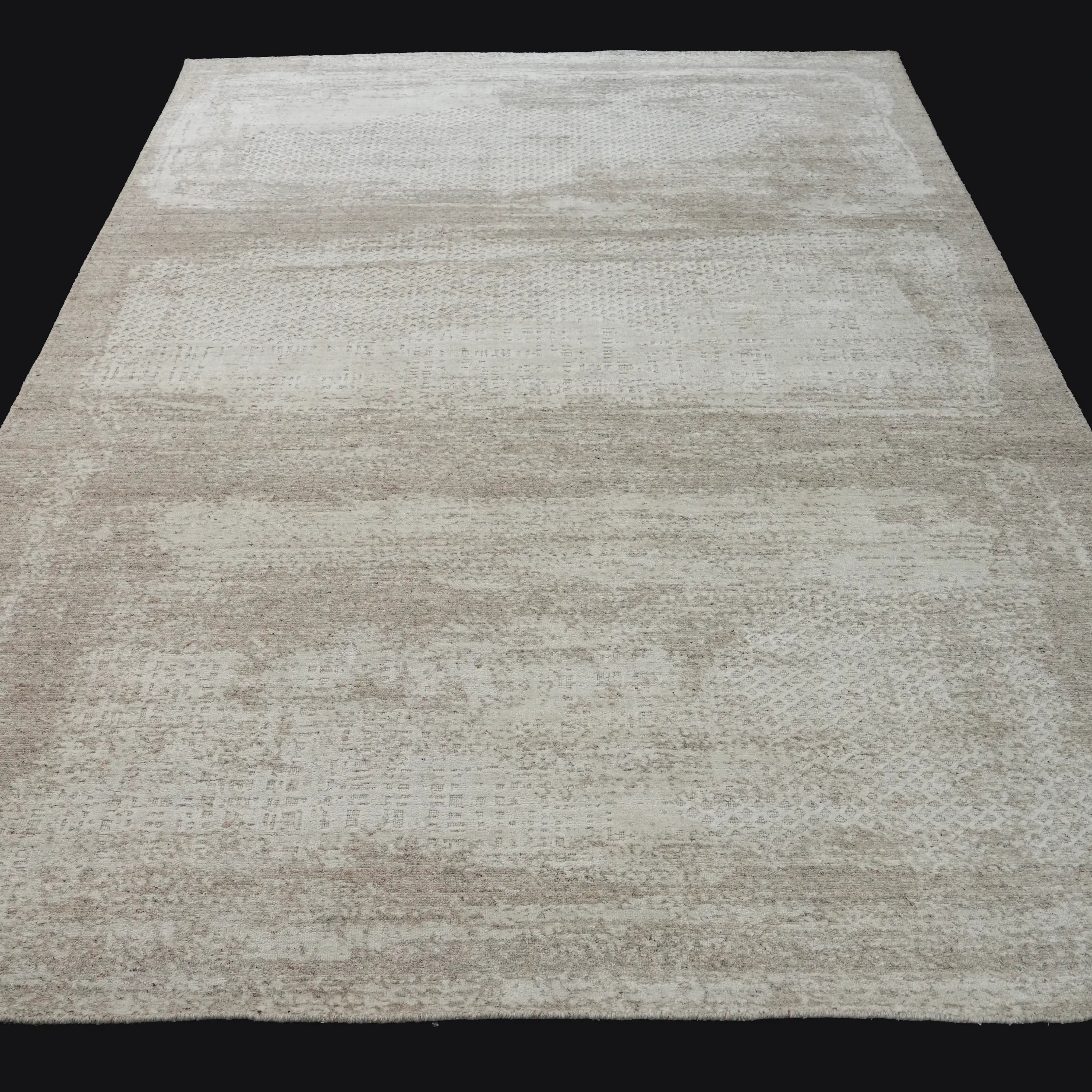 Abstract Patterned Cream Wool/Viscose Loom-Woven Rug