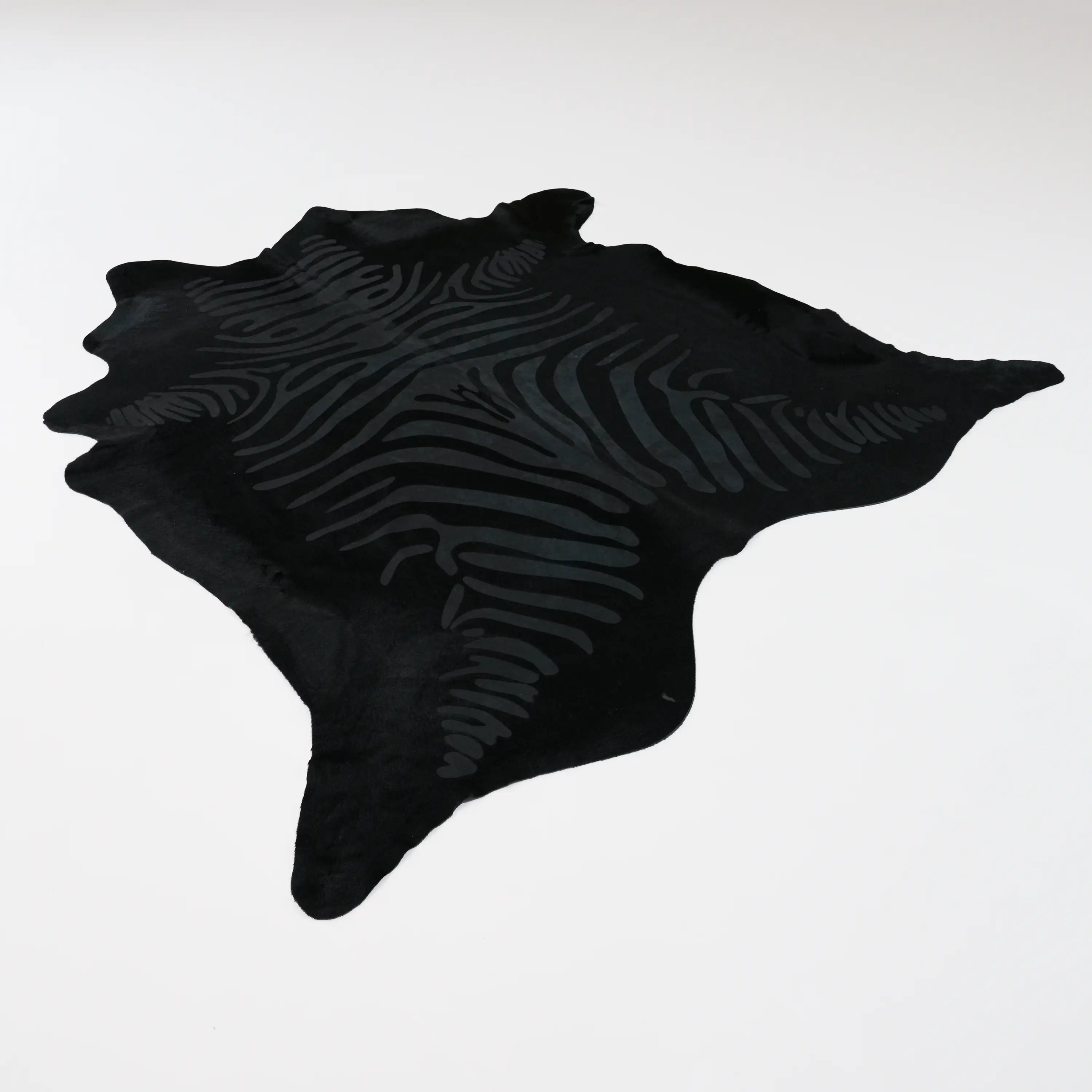 Abstract Patterned Black Leather Rug