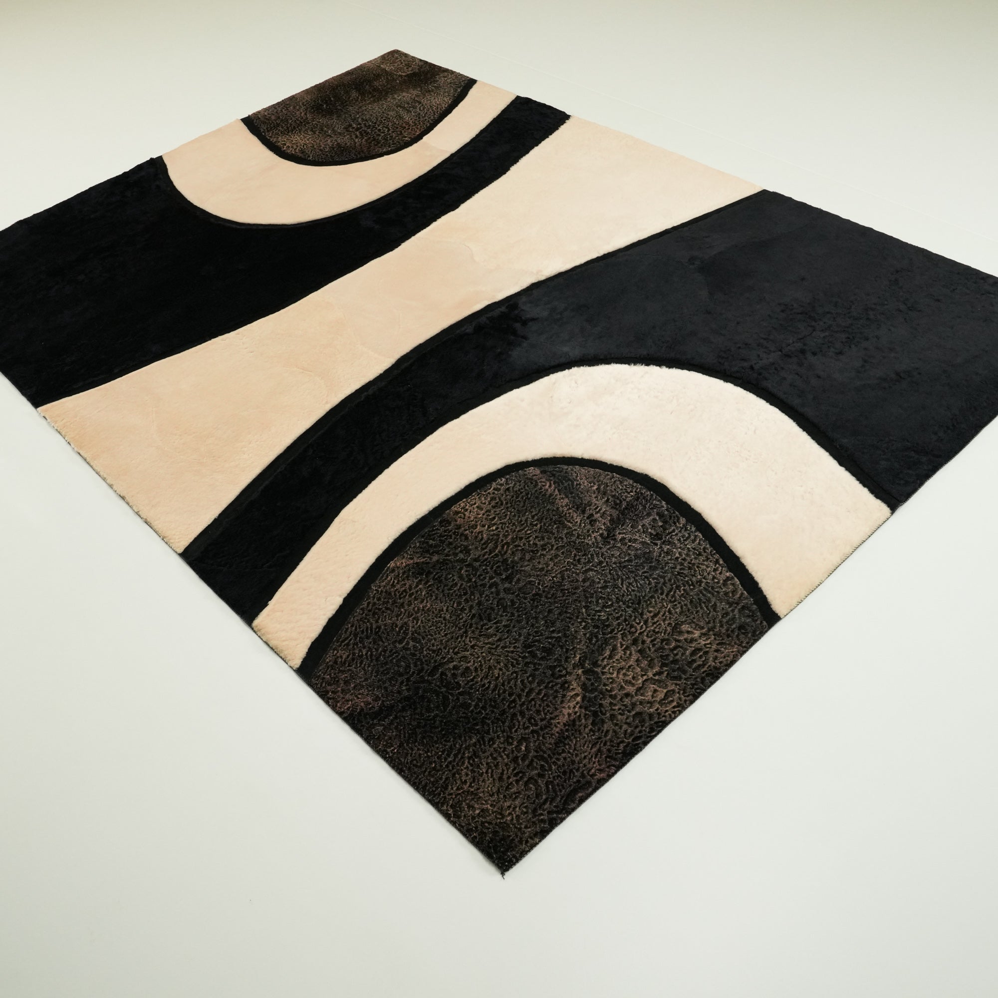 Abstract Patterned Black Sheepskin Rug