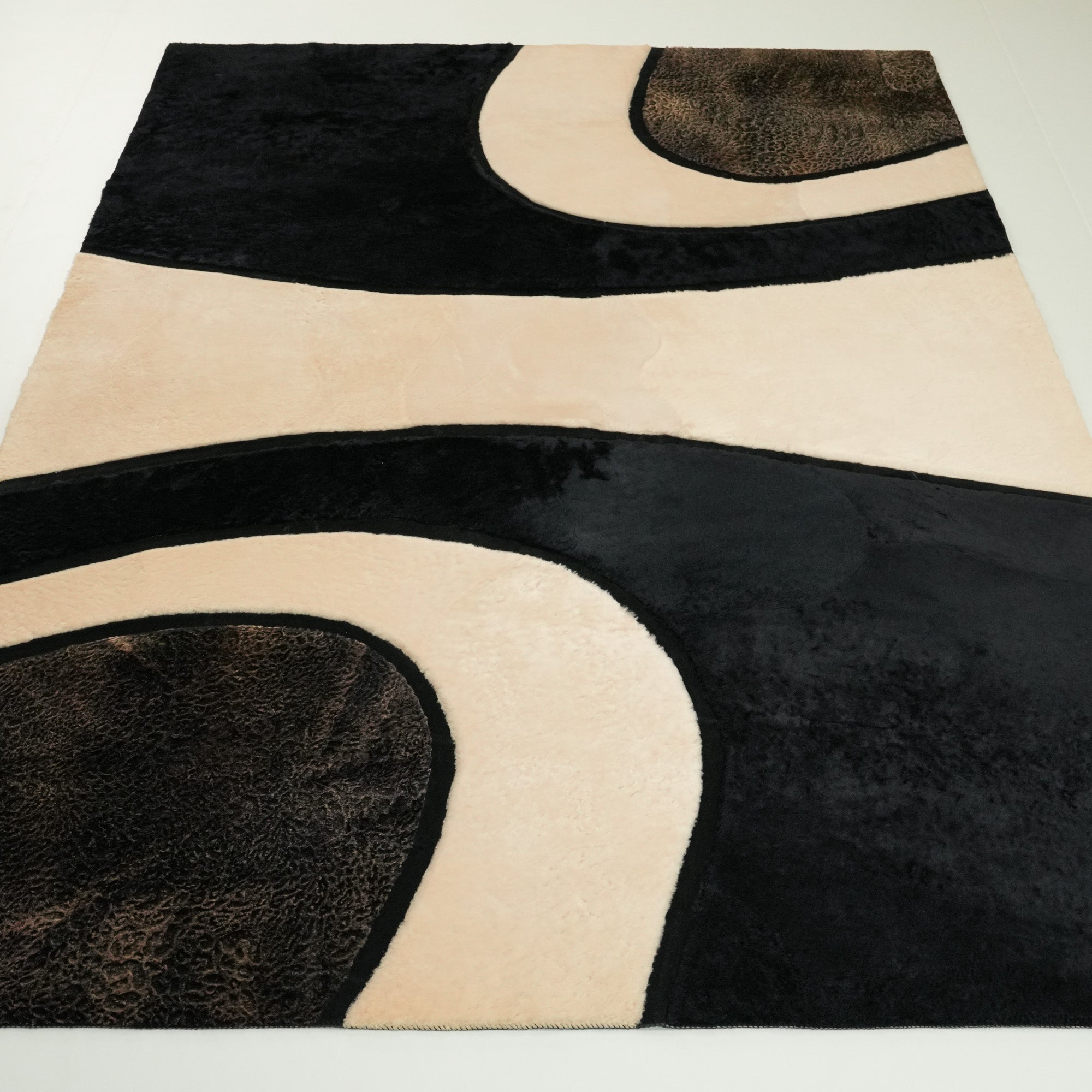 Abstract Patterned Black Sheepskin Rug