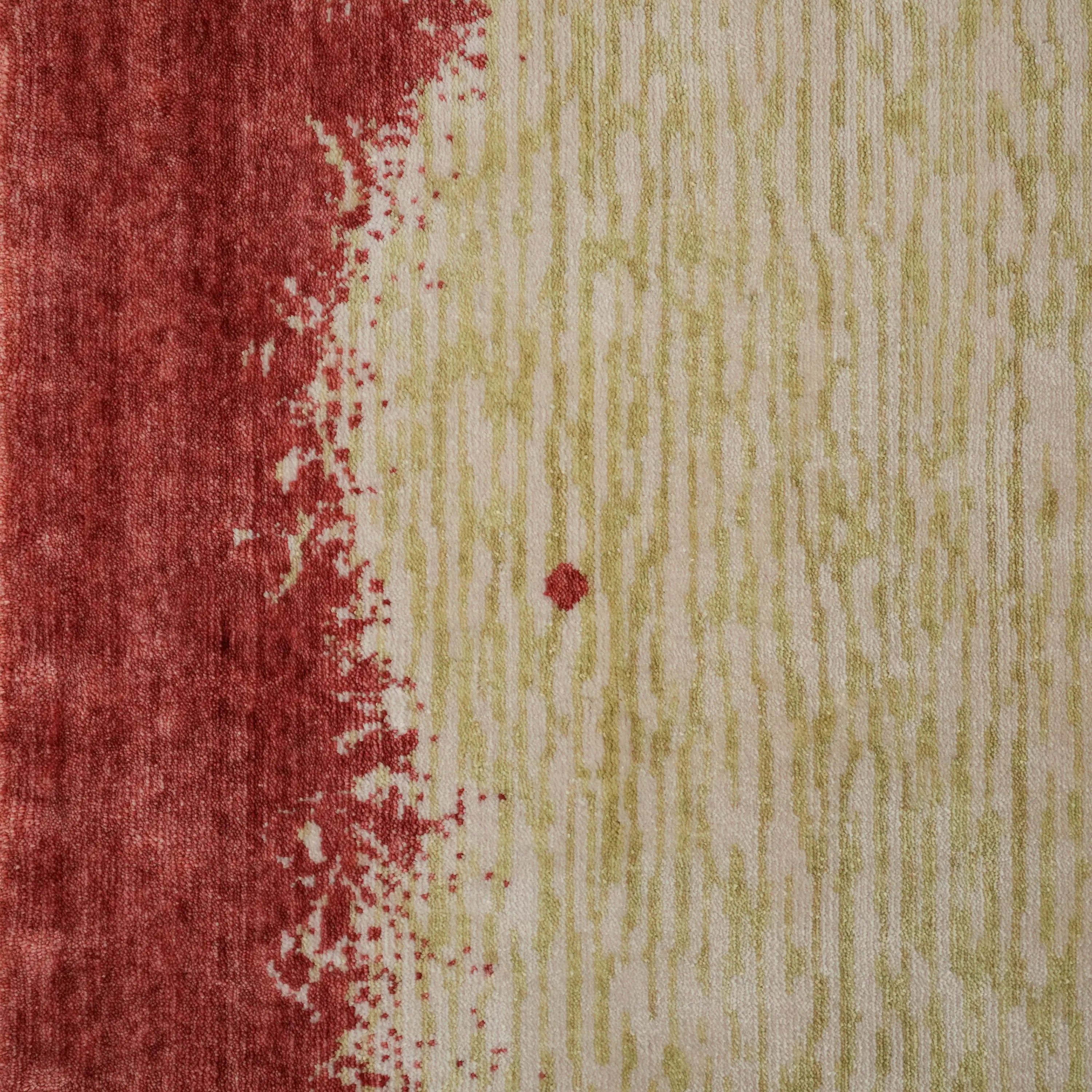 Abstract Patterned Tencel Green Loom Woven Prayer Rug Rug