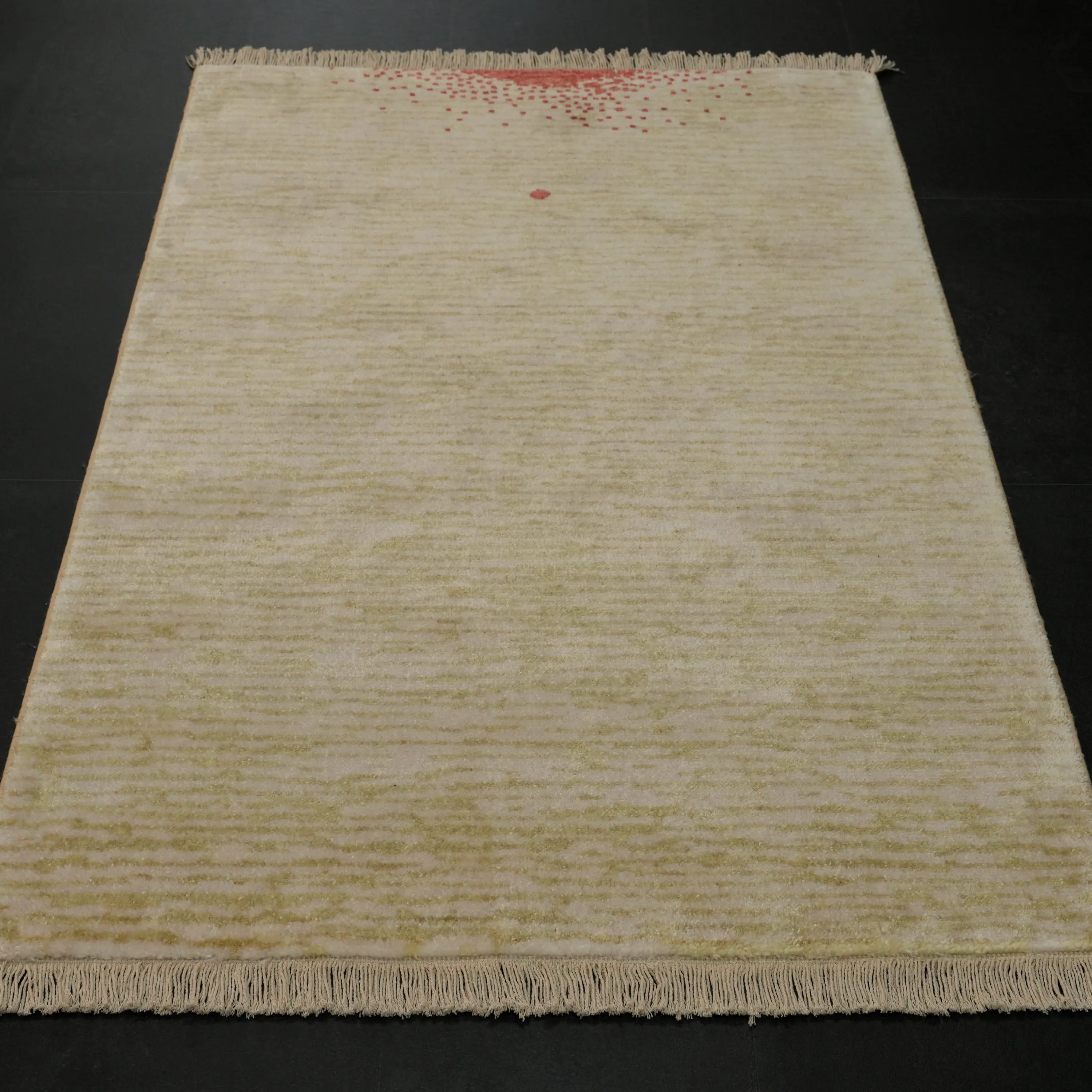 Soyut Desenli Yeşil Tencel Tezgah Dokuma Seccade Halı