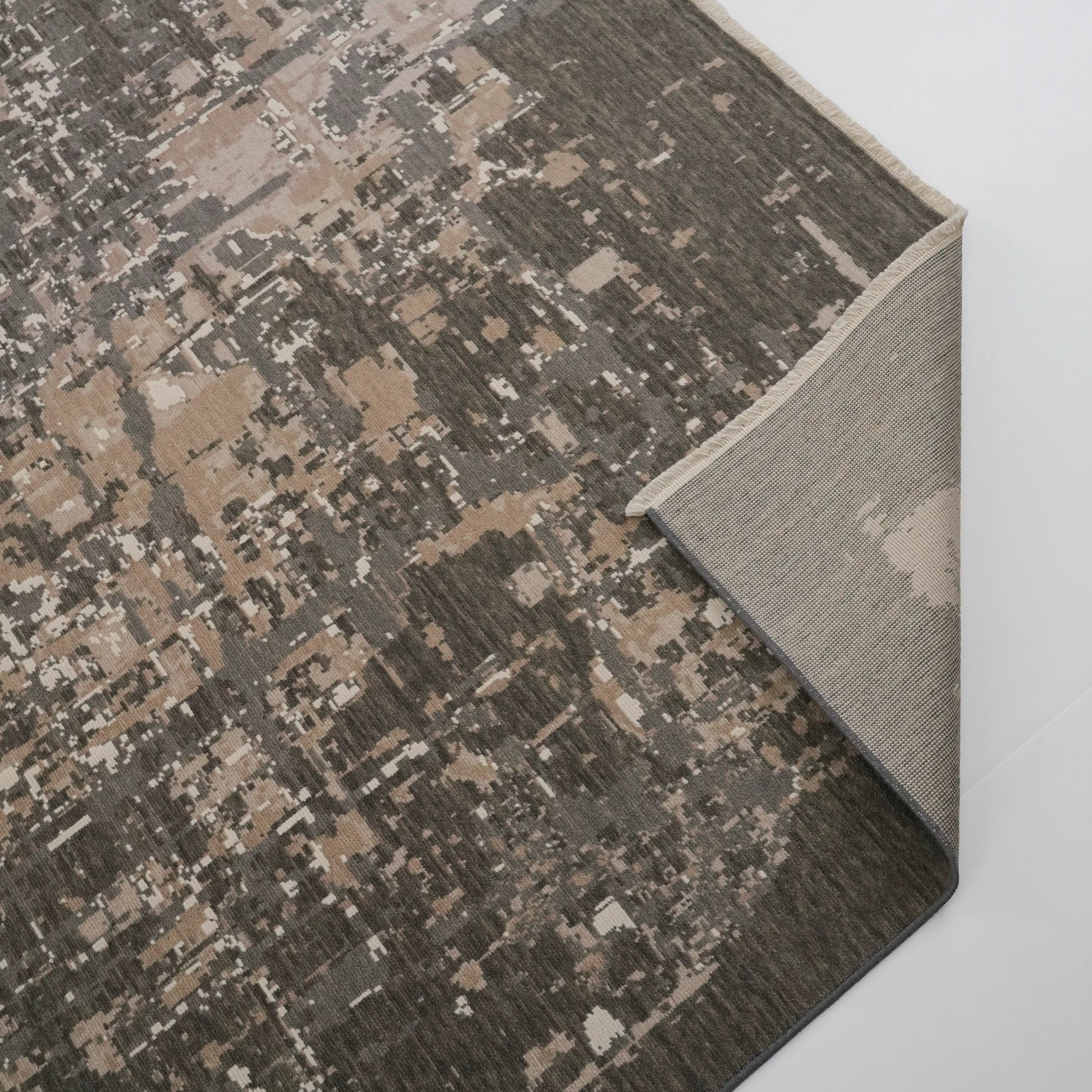 Tempus Series Abstract Patterned Wool Gray Loom Woven Rug