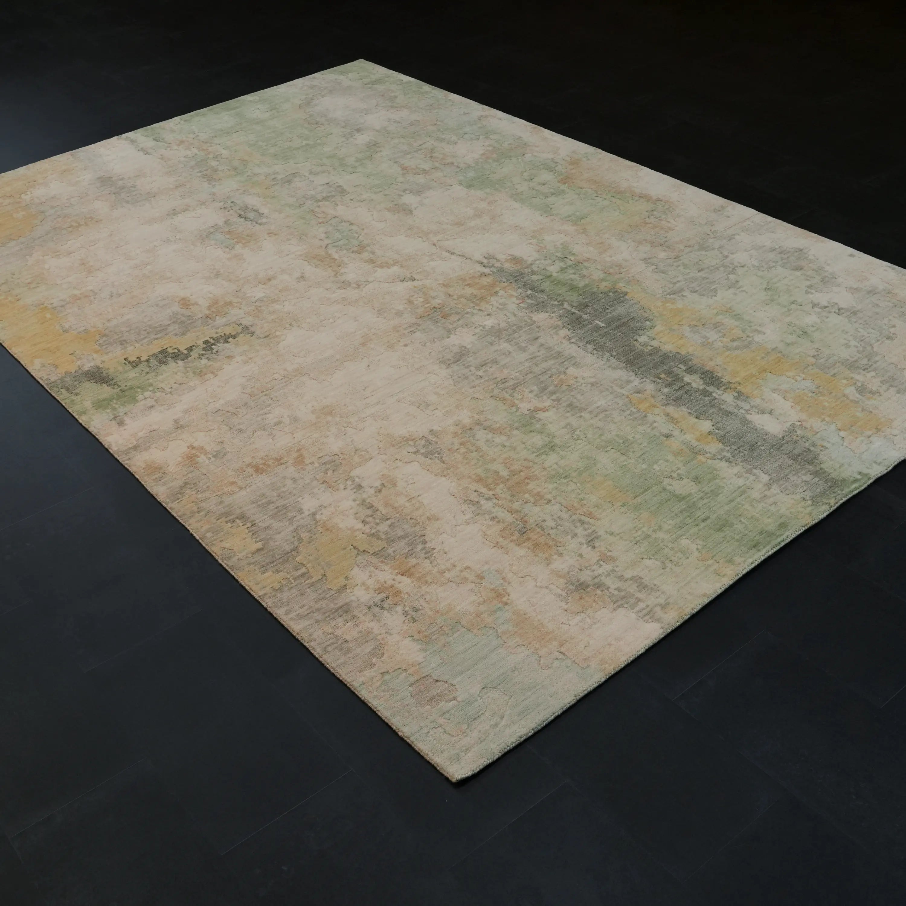 Soyut Desenli Yün Krem Modern Tezgah Dokuma Halı