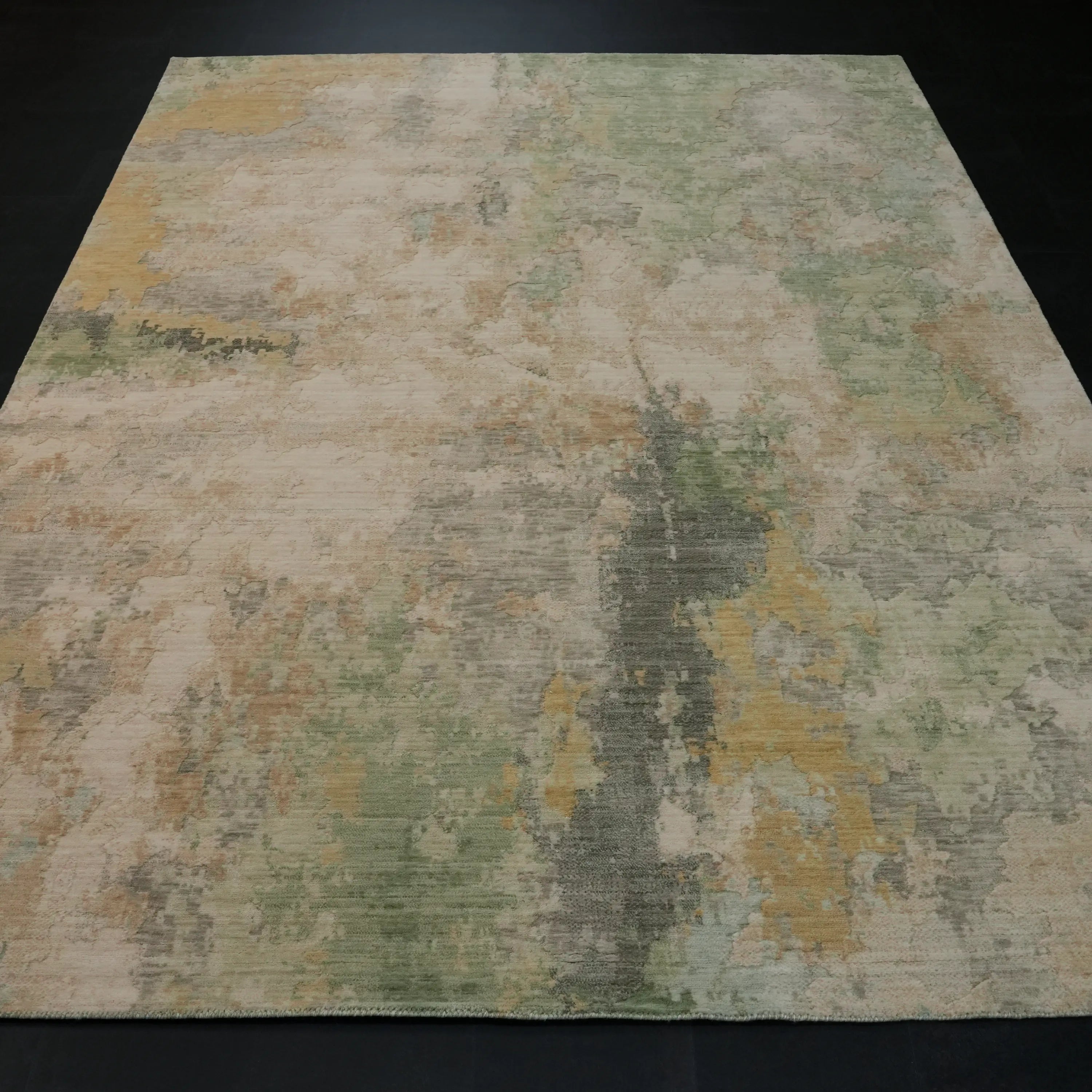 Soyut Desenli Yün Krem Modern Tezgah Dokuma Halı