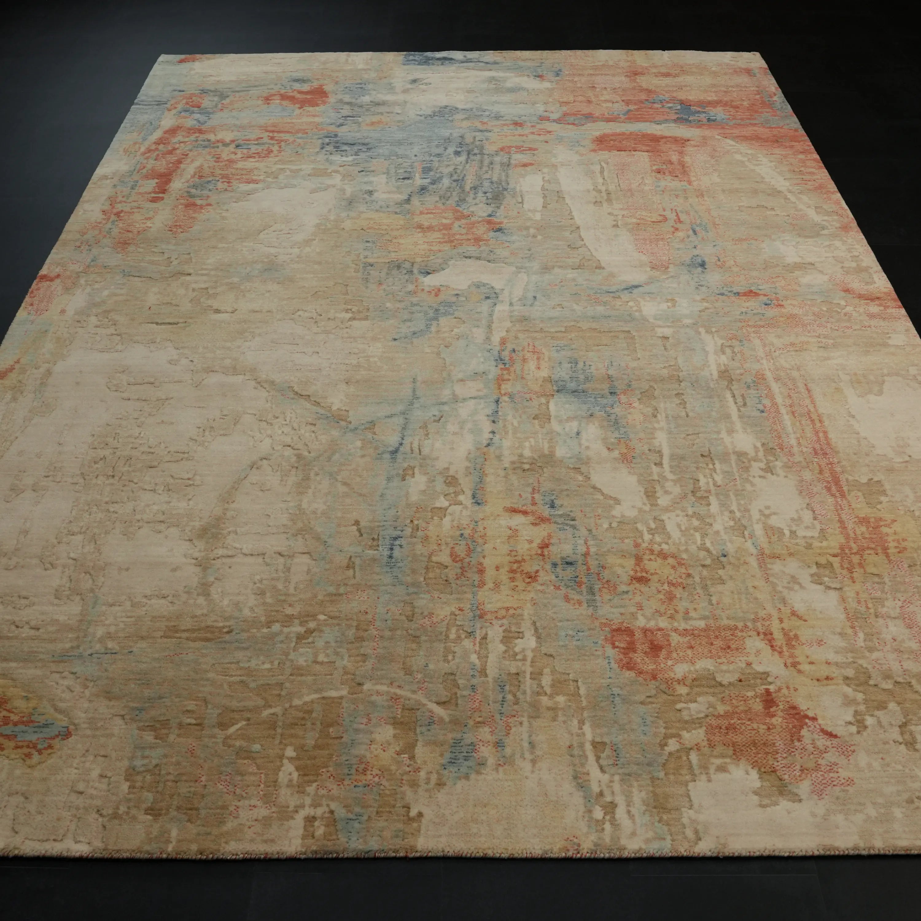 Soyut Desenli Yün Modern Krem Tezgah Dokuma Halı