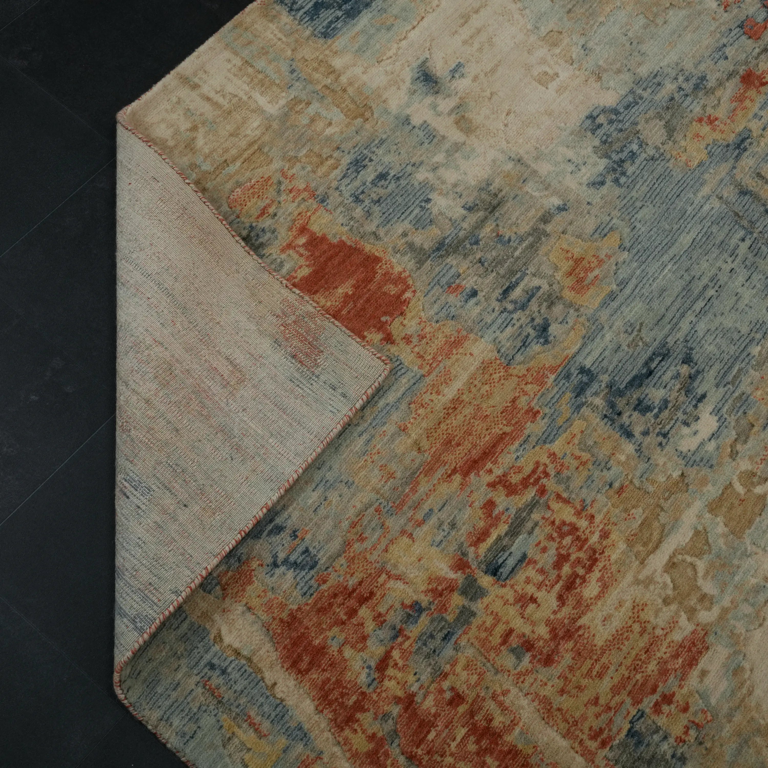 Soyut Desenli Yün Modern Krem Tezgah Dokuma Halı