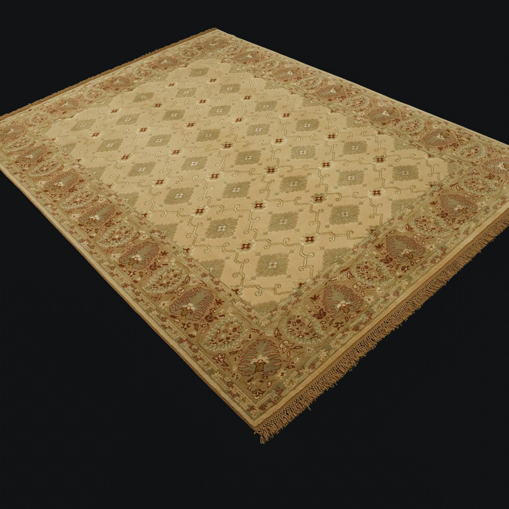 Sultan Serisi El Dokuma Çiçek Desenli Bej İpekli Halı