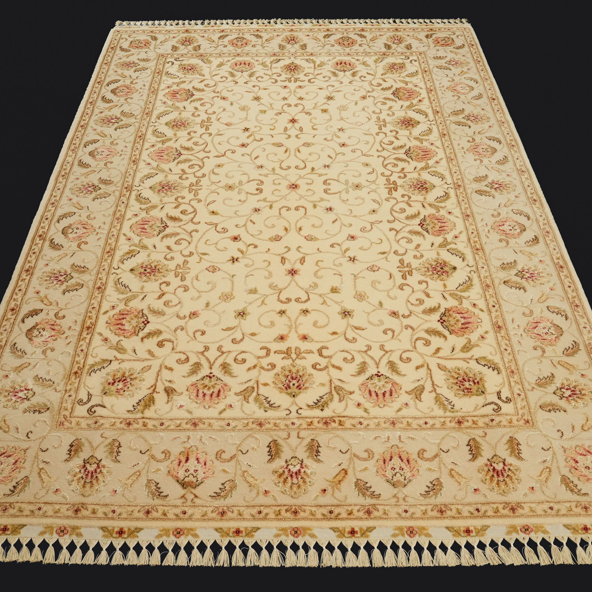 Sultanahmet Series Handwoven Frame Patterned Cream Silk Rug