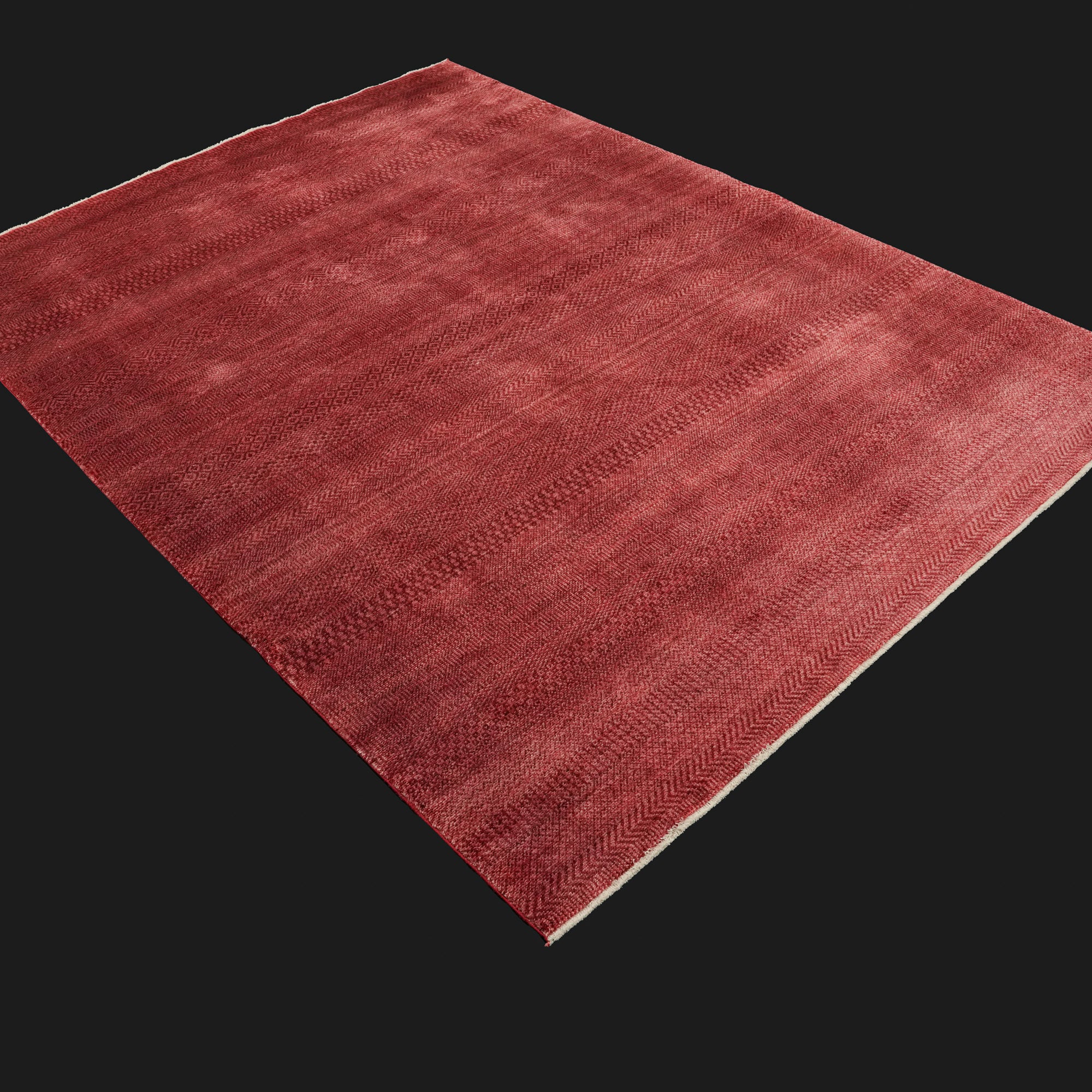 Taftan Series Geometric Patterned Red Loom-Woven Rug