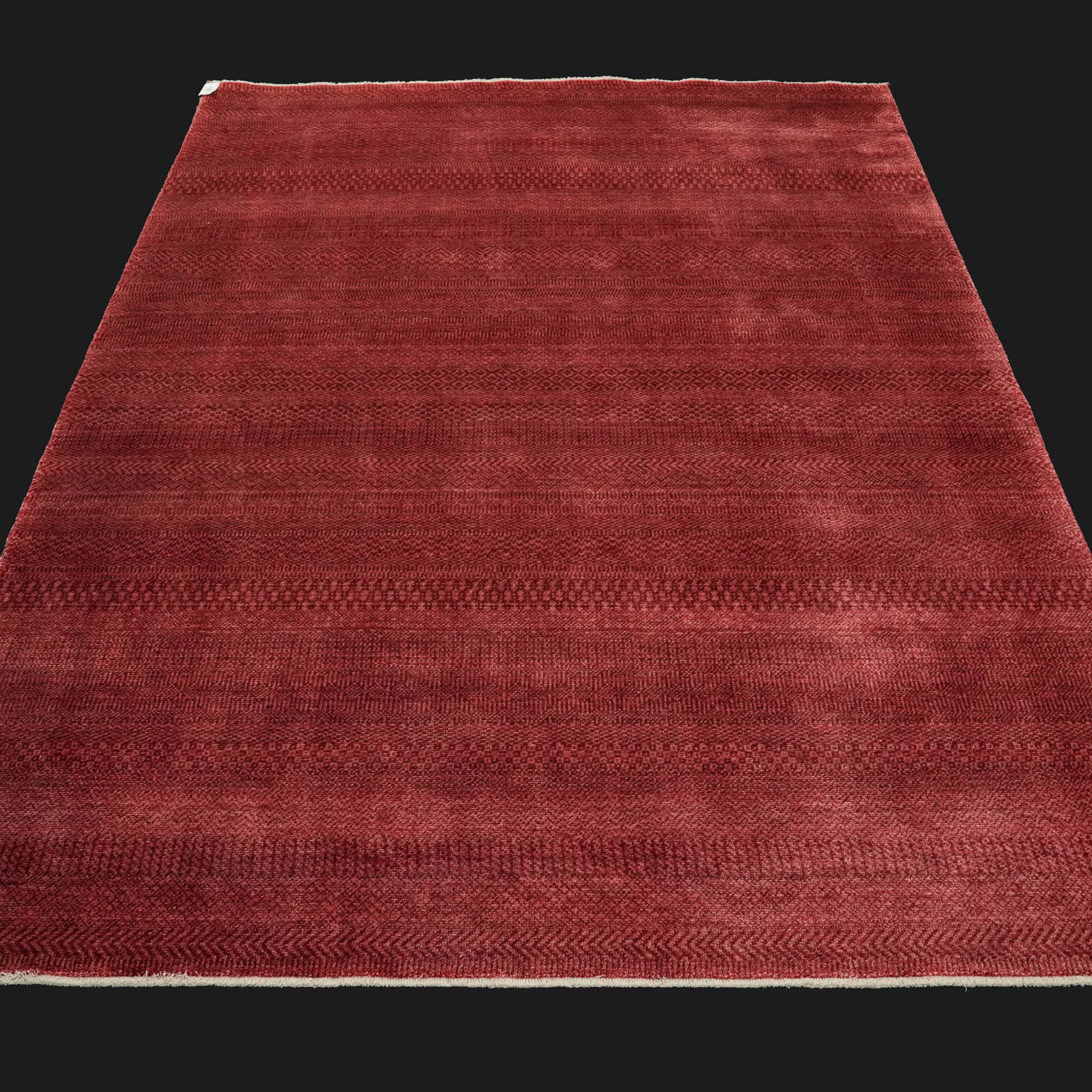 Taftan Series Geometric Patterned Red Loom-Woven Rug