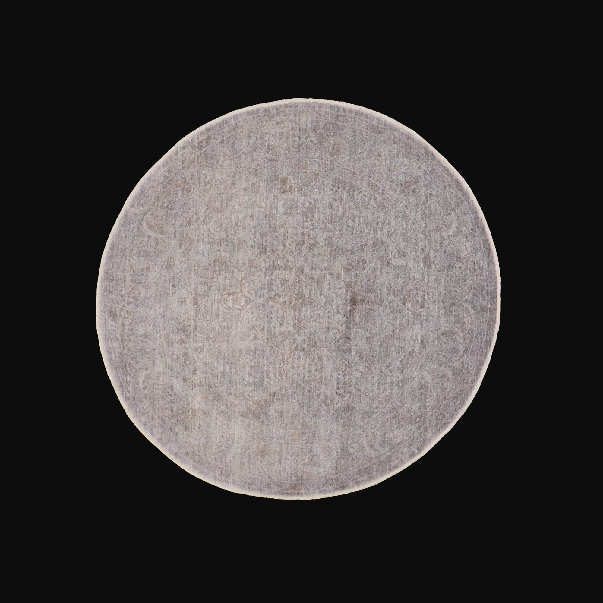 Taftan Series Vintage Patterned Gray Round Special Loom Carpet