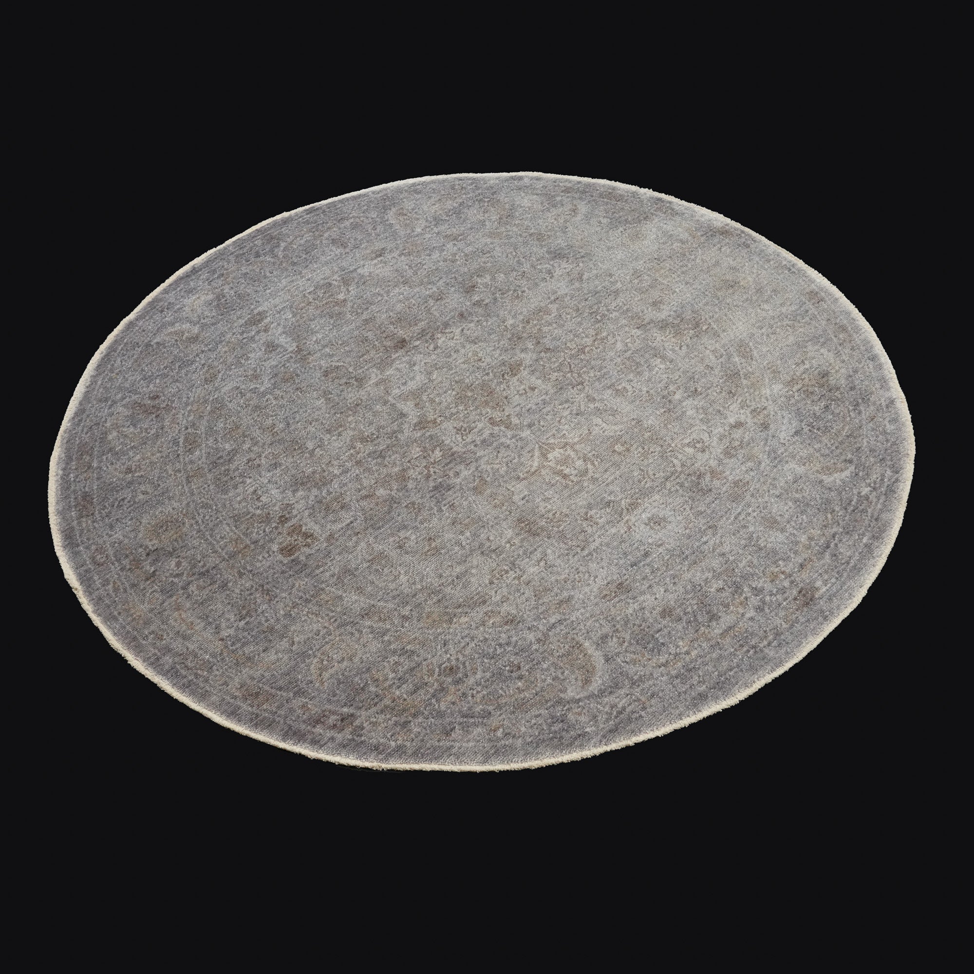 Taftan Series Vintage Patterned Gray Round Special Loom Carpet