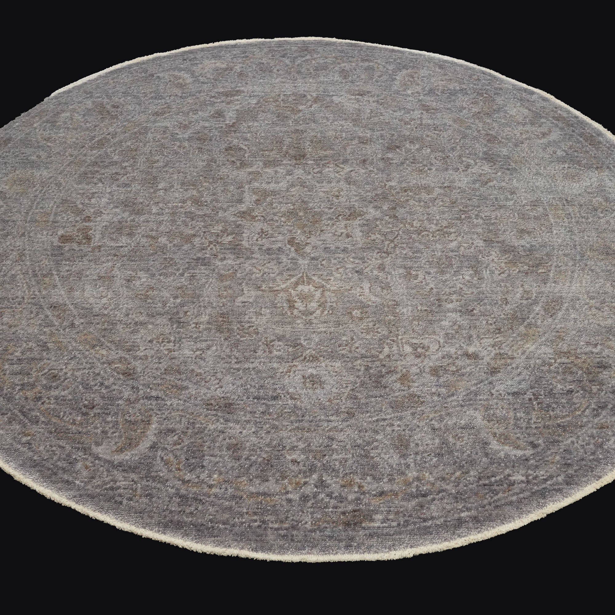 Taftan Serisi Vintage Desenli Gri Yuvarlak Tezgah Dokuma Halı