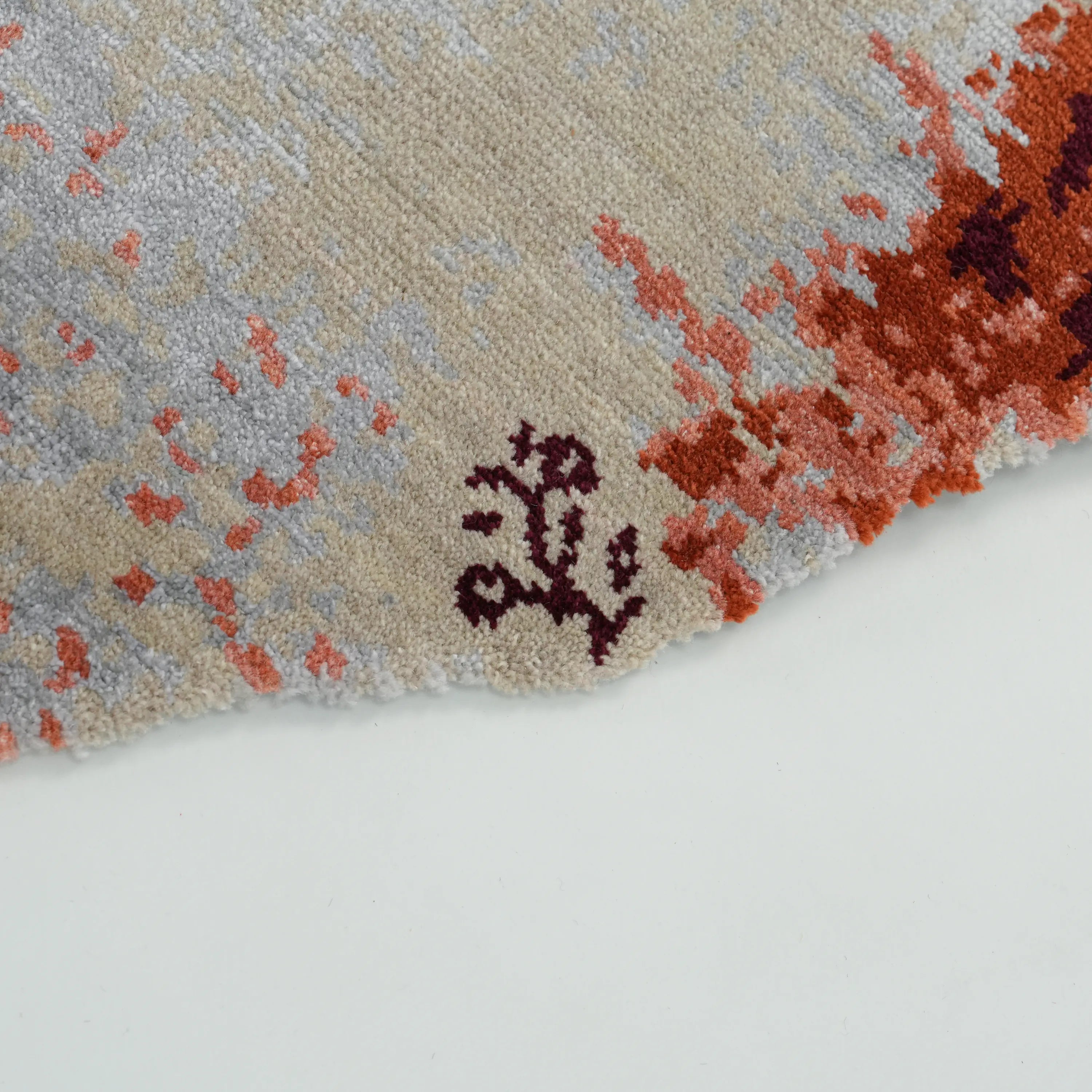 Tempus Serisi Asimetrik Çiçek Kesim Terra Renkli Tezgah Dokuma Halı