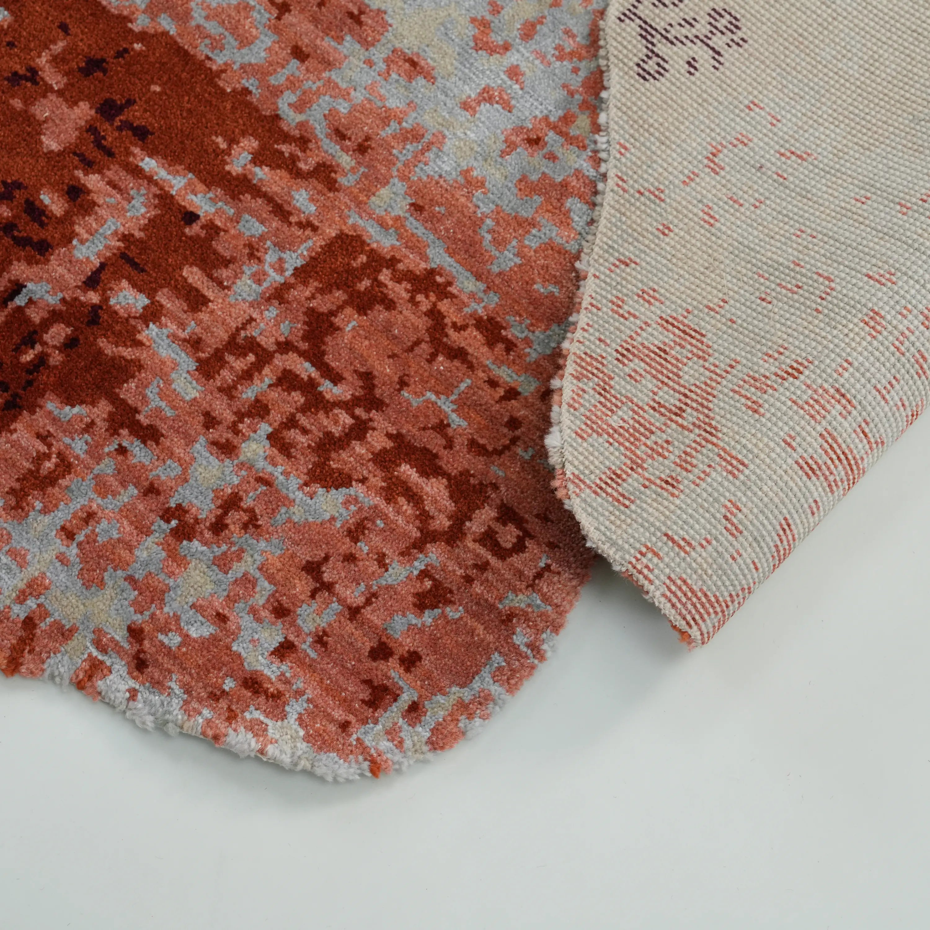 Tempus Serisi Asimetrik Çiçek Kesim Terra Renkli Tezgah Dokuma Halı