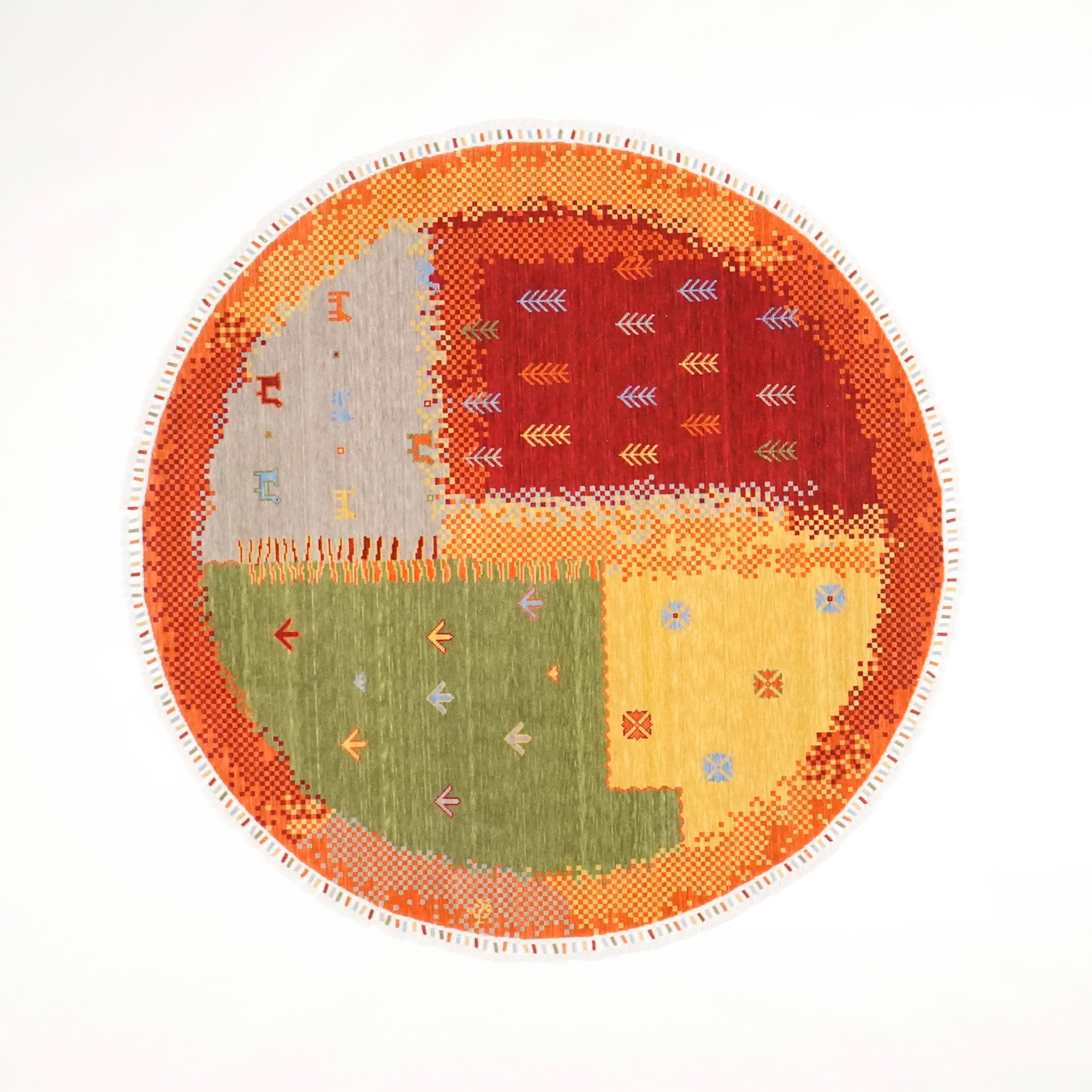 Tempus Serisi Modern Otantik Desenli Yün Rengarenk Yuvarlak Tezgah Dokuma Halı