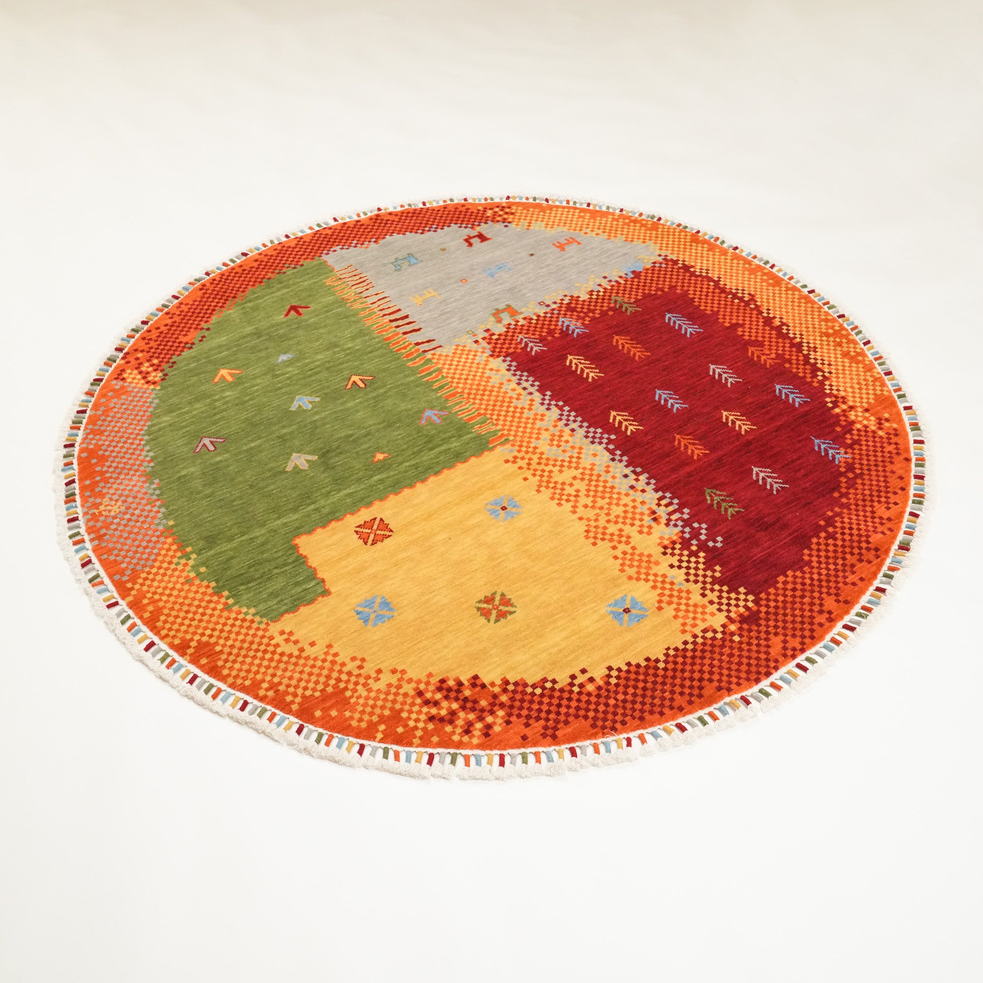 Tempus Series Modern Authentic Patterned Wool Colorful Round Loom-Woven Rug