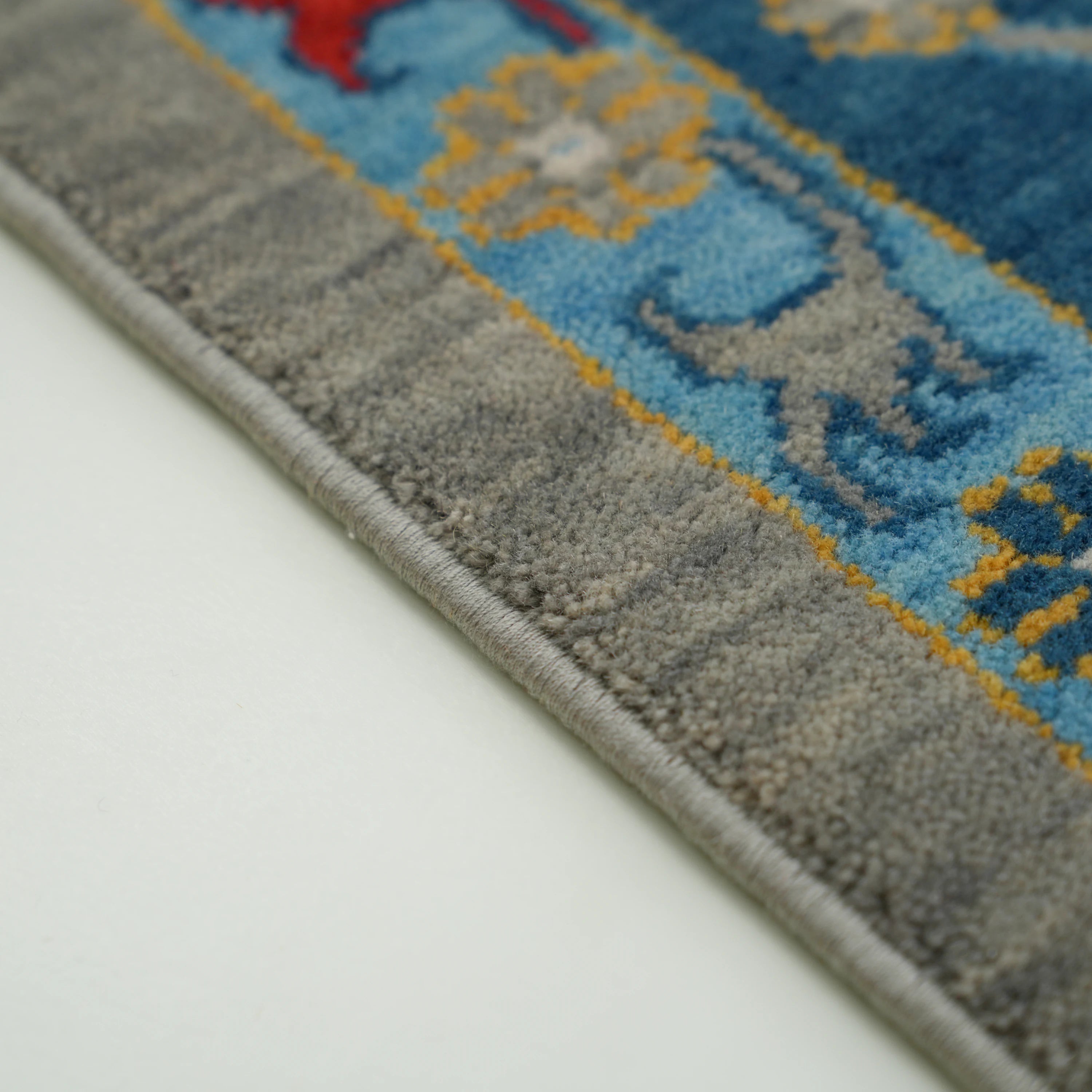 Tempus Series Uşak Patterned Blue-Gray Wool Loom Woven Rug