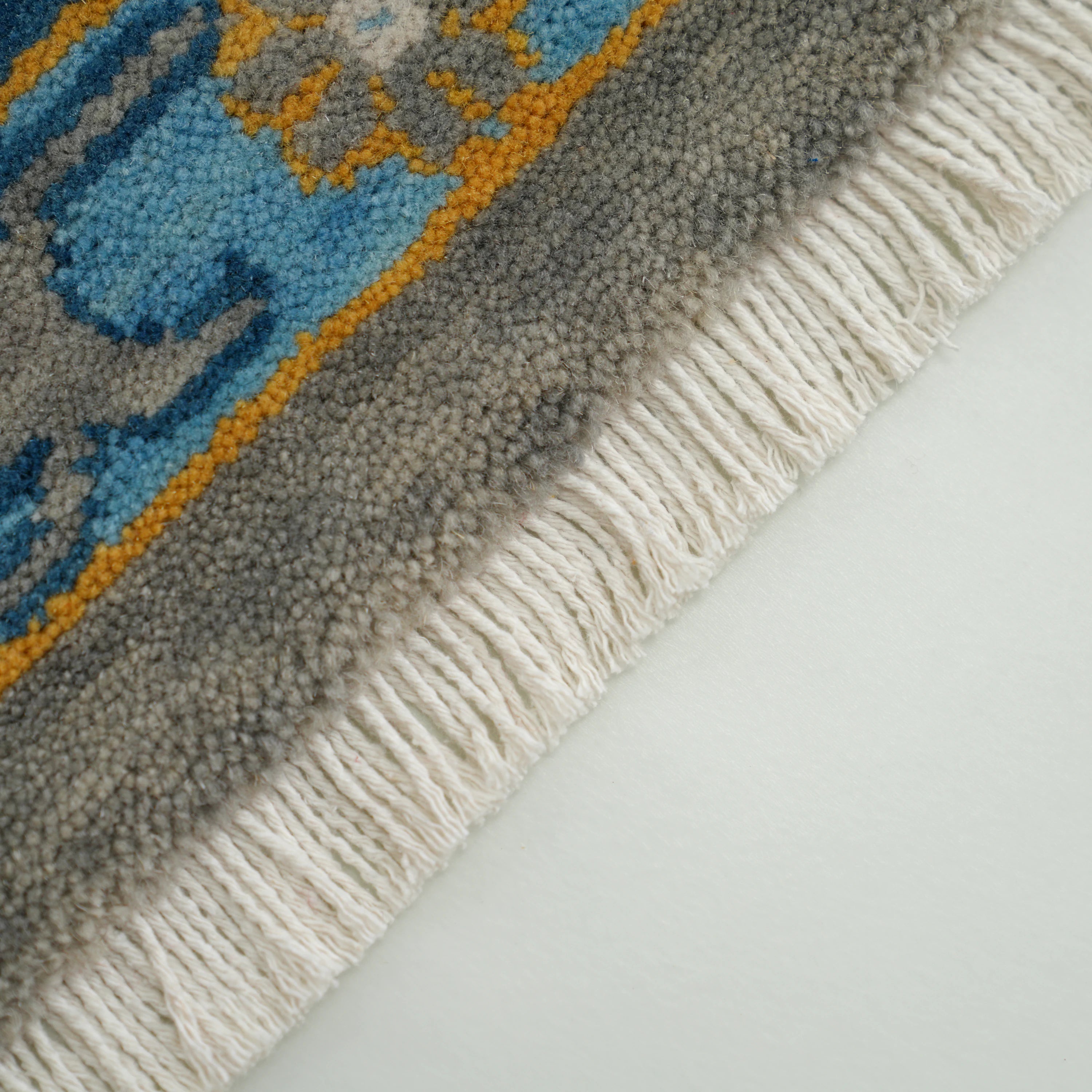 Tempus Series Uşak Patterned Blue-Gray Wool Loom Woven Rug