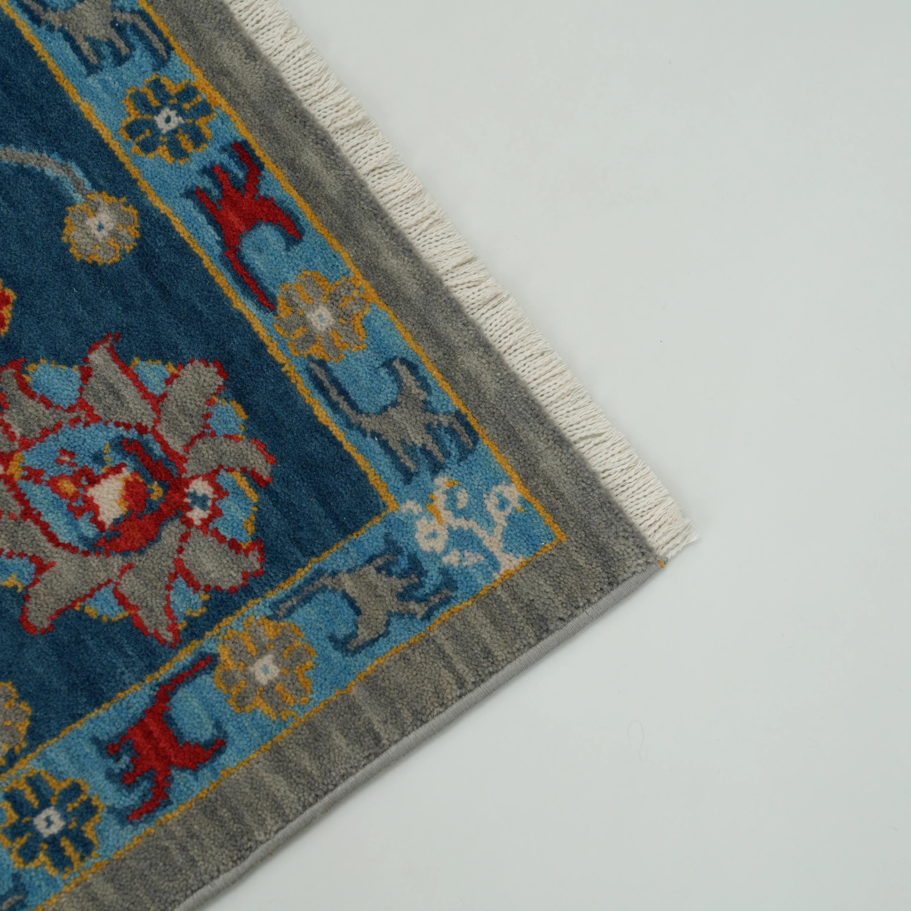 Tempus Series Uşak Patterned Blue-Gray Wool Loom Woven Rug