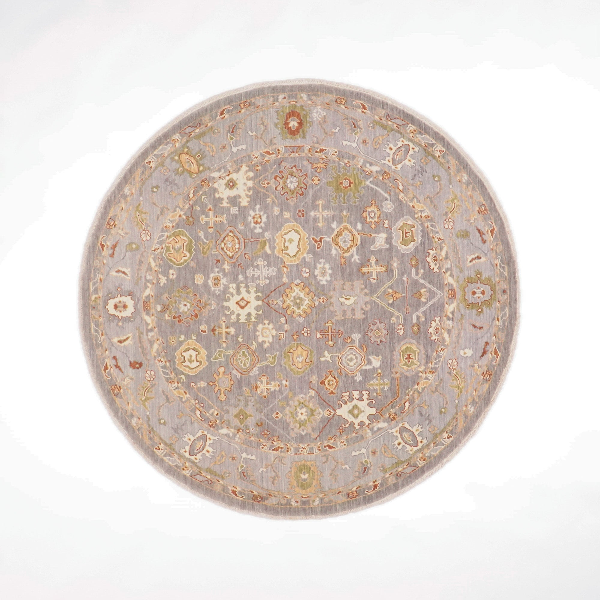 Tempus Series Uşak Pattern Wool Gray Beige Round Loom-Woven Rug