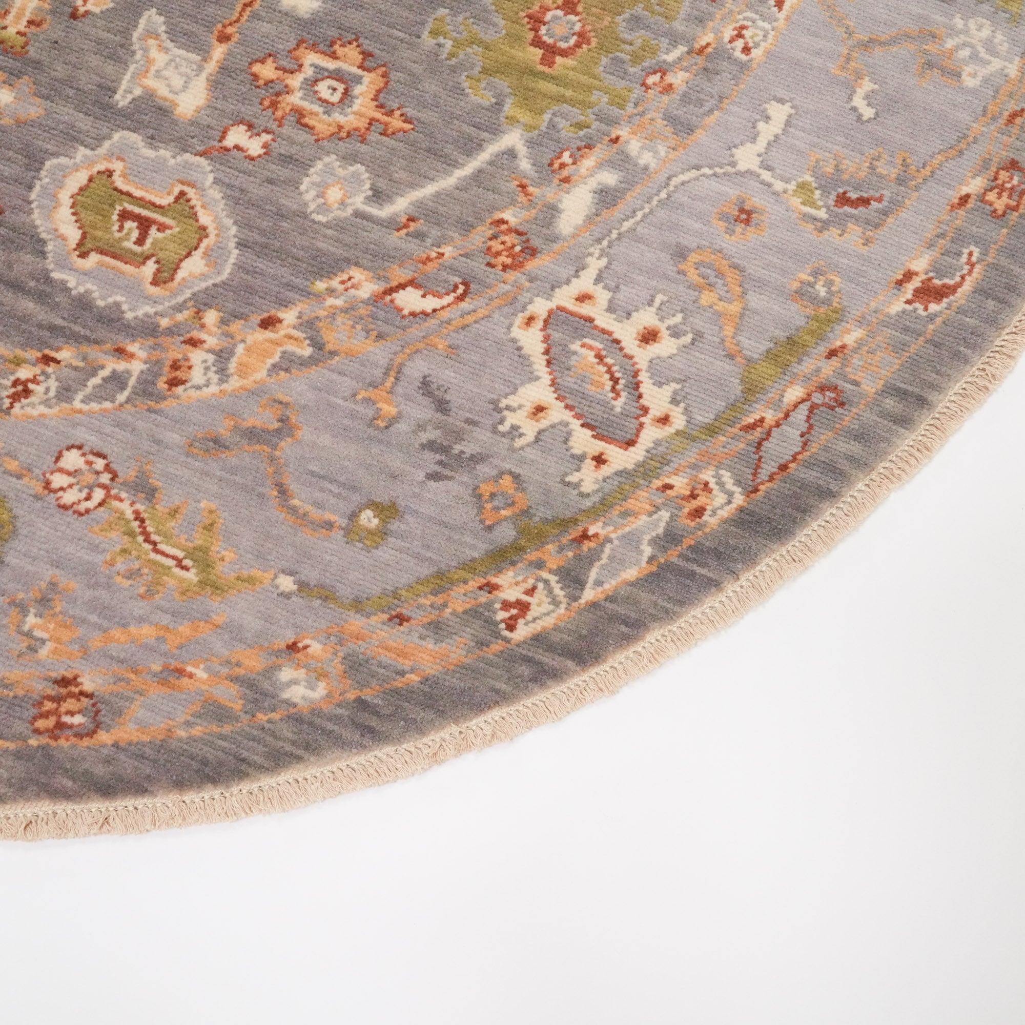 Tempus Series Uşak Pattern Wool Gray Beige Round Loom-Woven Rug