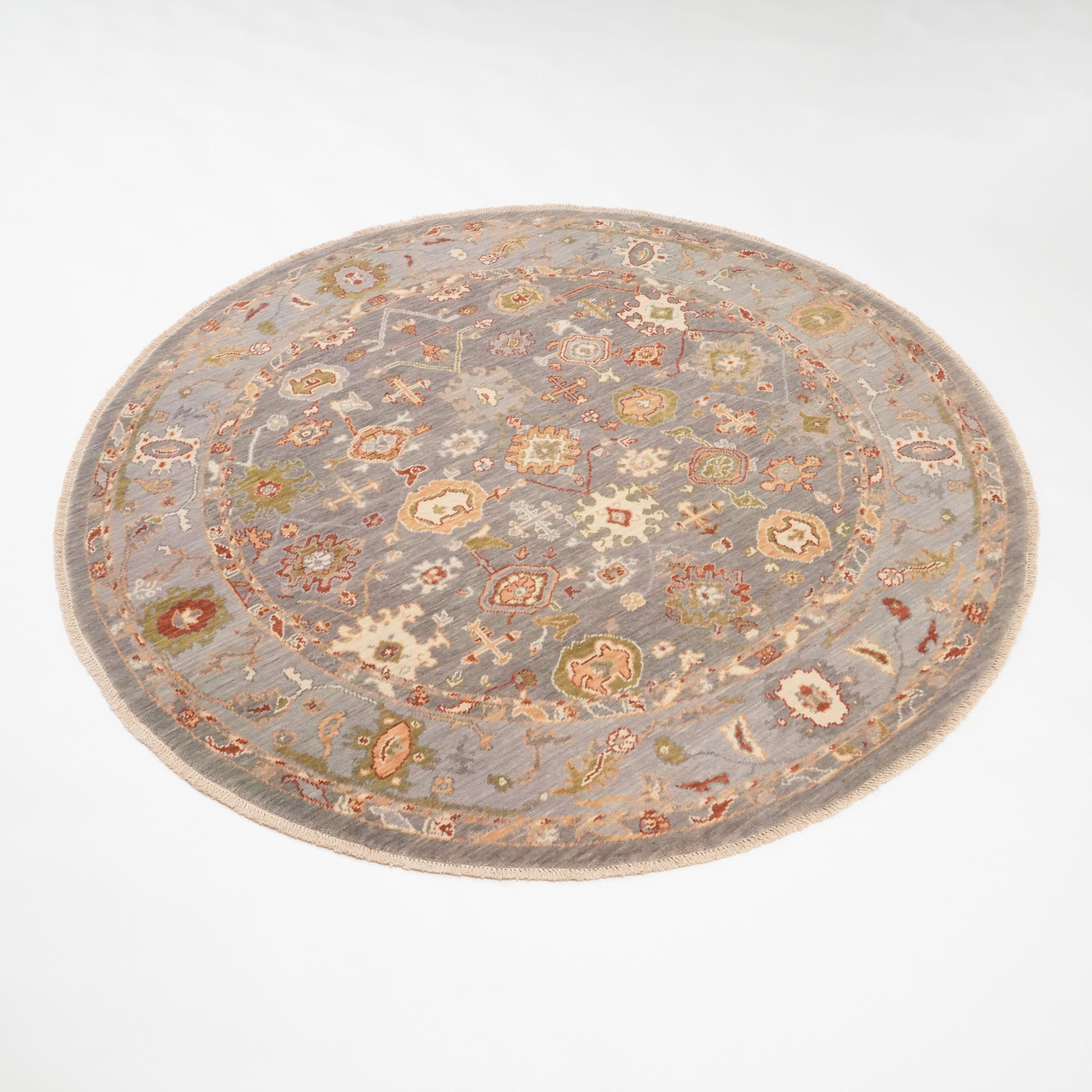 Tempus Series Uşak Pattern Wool Gray Beige Round Loom-Woven Rug