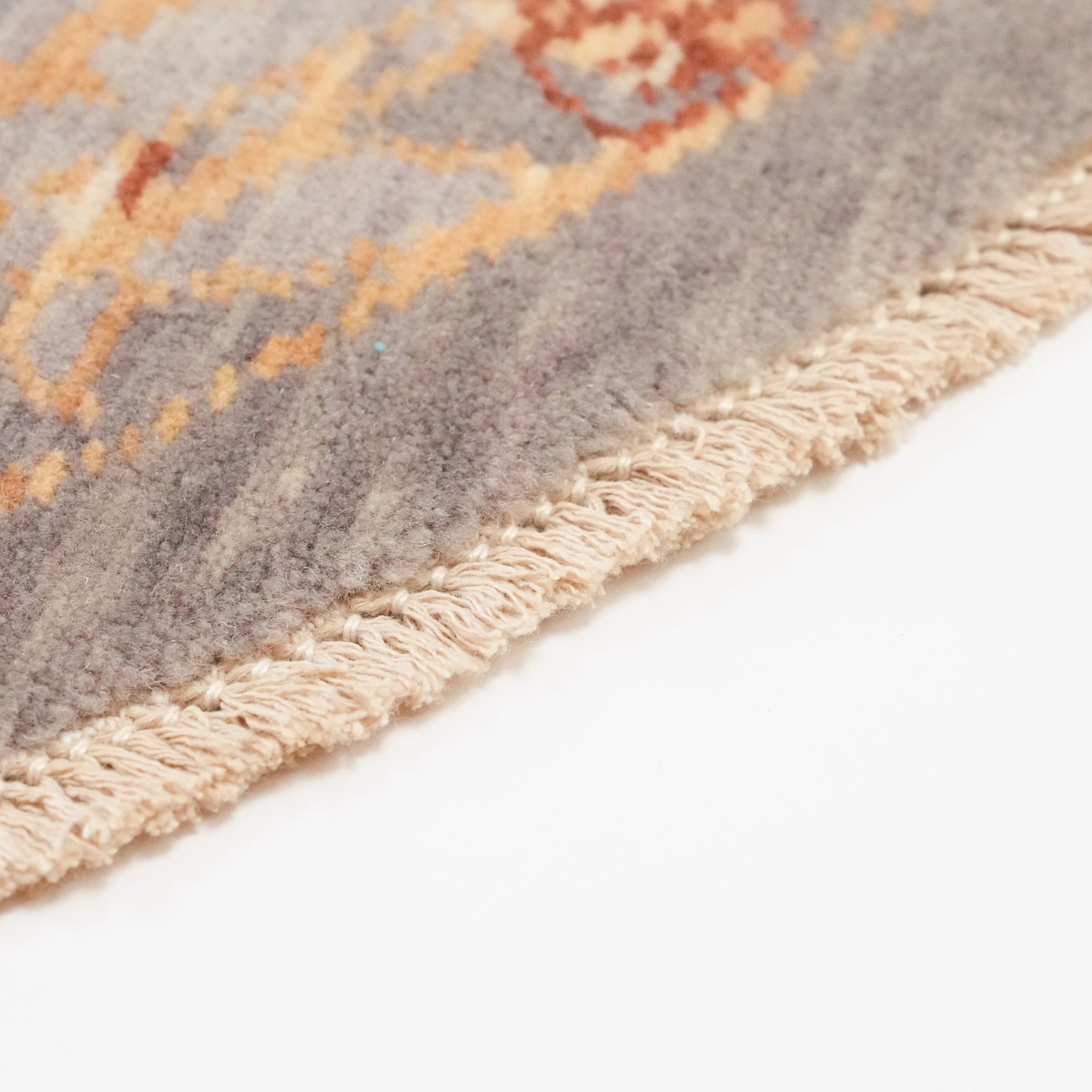 Tempus Series Uşak Pattern Wool Gray Beige Round Loom-Woven Rug