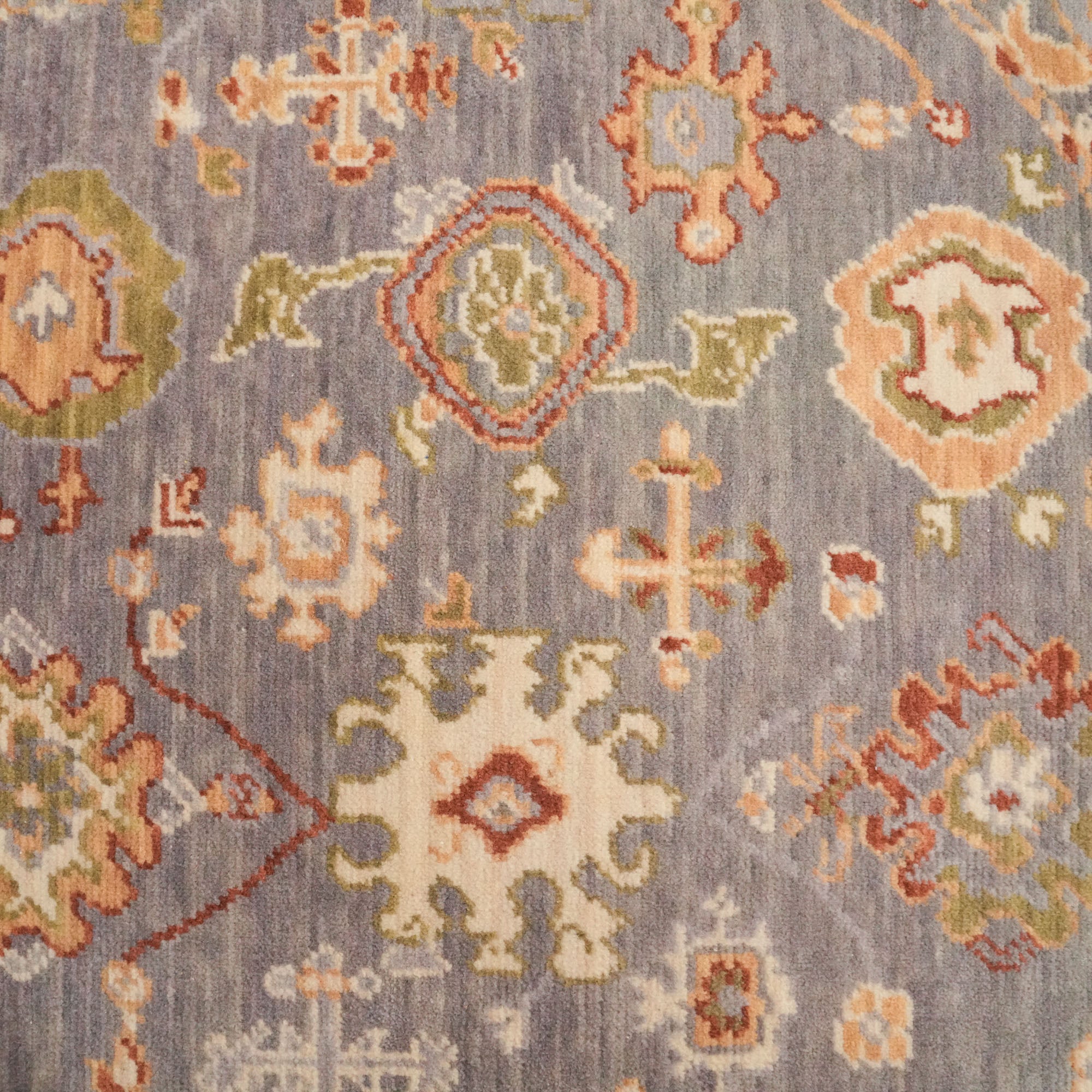 Tempus Series Uşak Pattern Wool Gray Beige Round Loom-Woven Rug