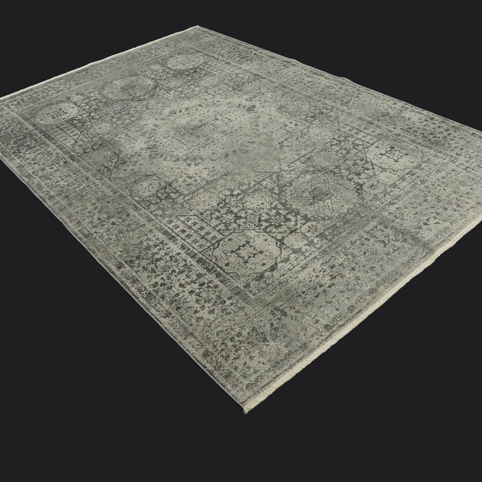 Tempus Series Vintage Patterned Gray Natural Wool Loom Woven Rug