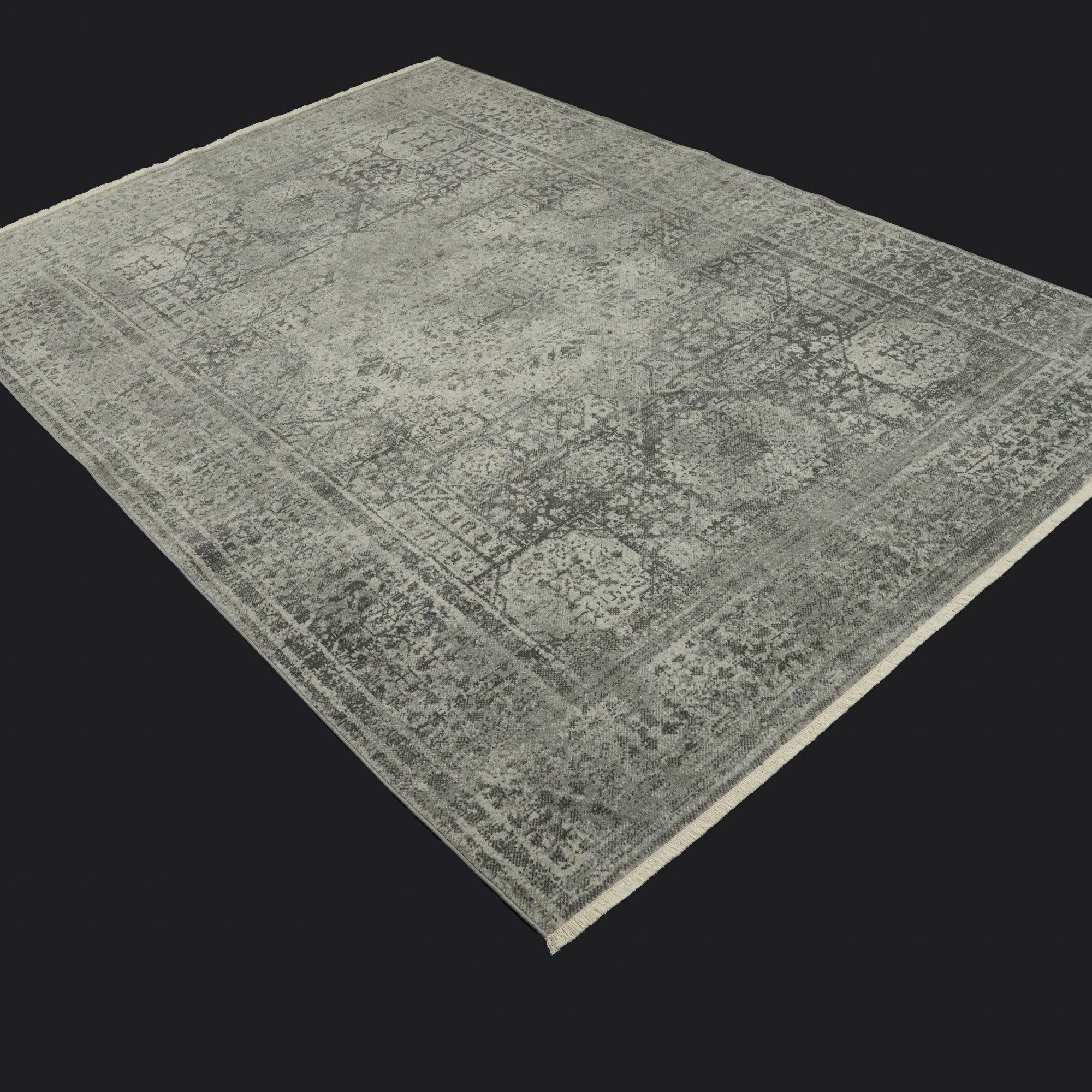 Tempus Series Vintage Patterned Gray Natural Wool Loom Woven Rug