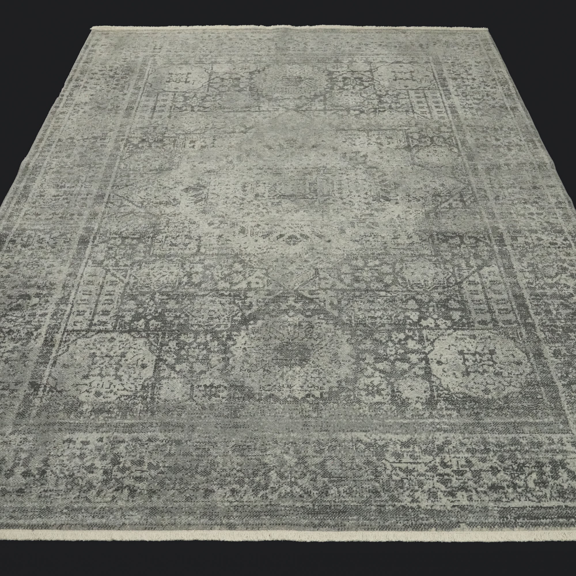 Tempus Series Vintage Patterned Gray Natural Wool Loom Woven Rug
